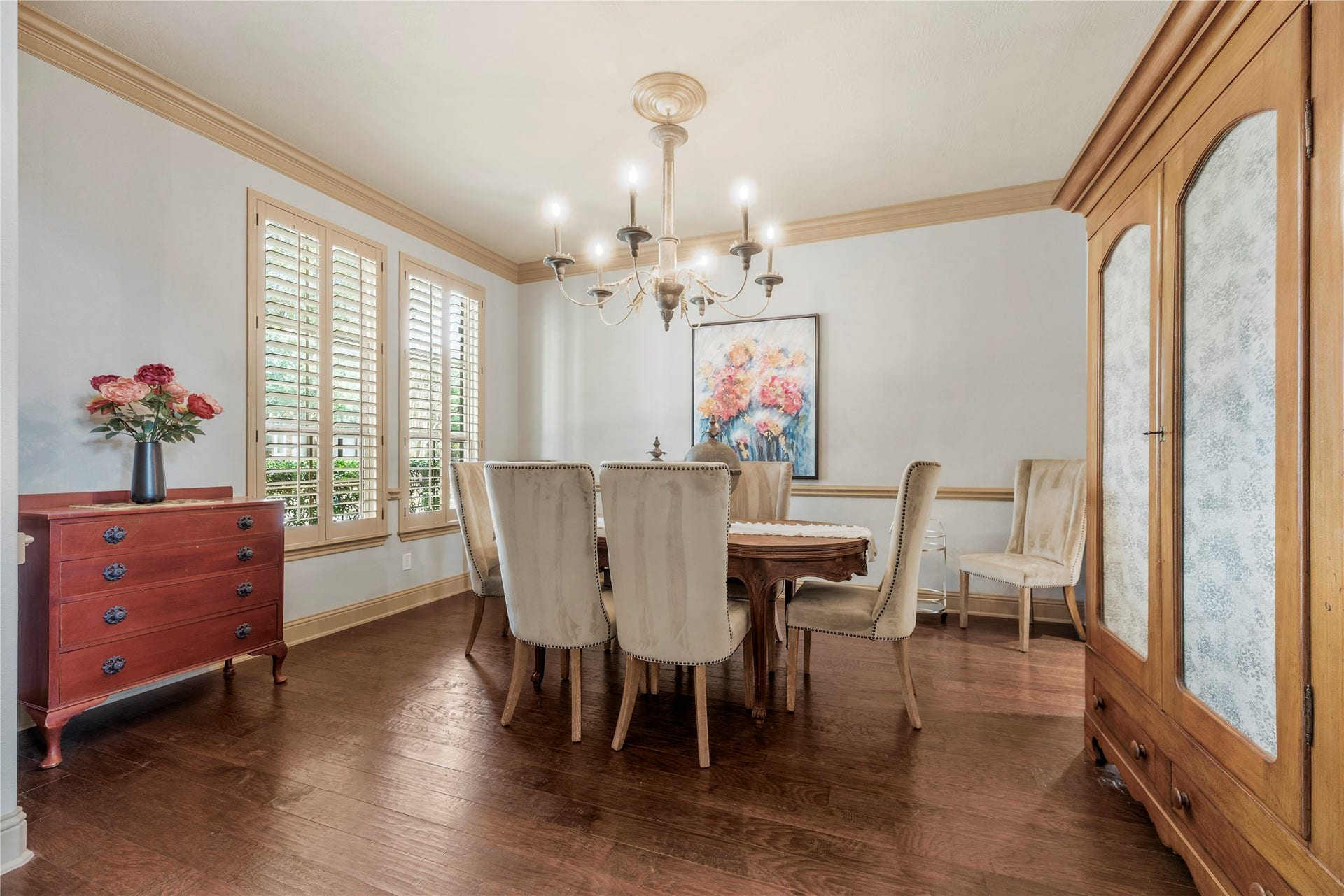 12002 Tall Haven Lane, Cypress, TX 77433 Elegant formal dining room with plenty of space for gatherings.
