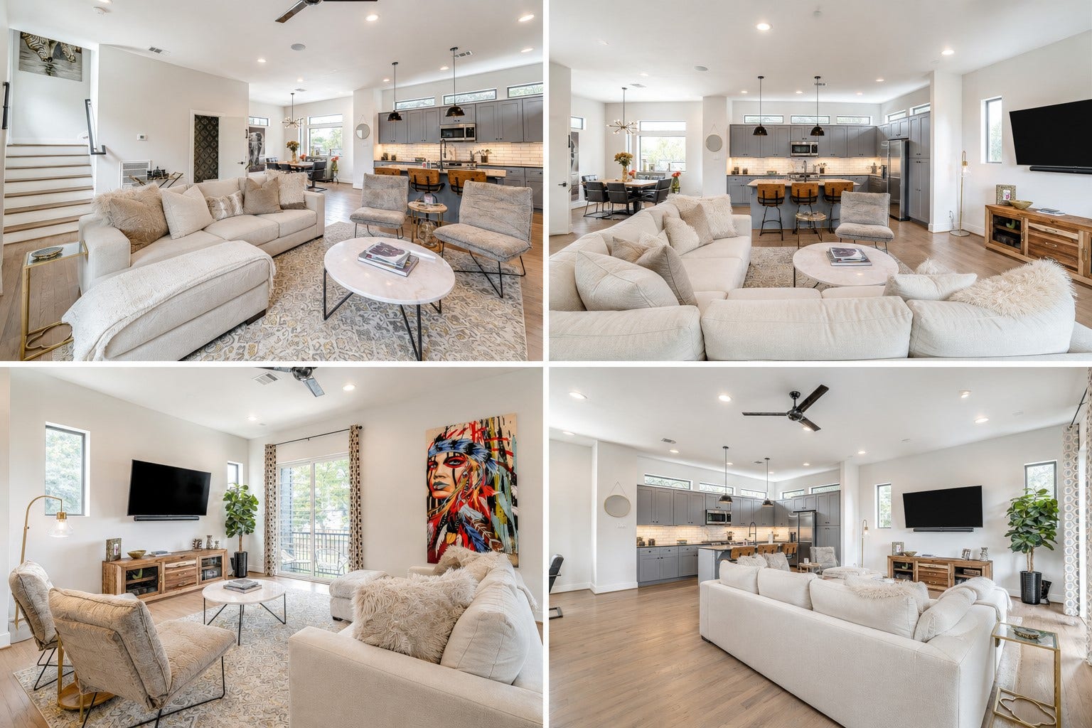 3514 Arlington Street, Houston, TX 77018 Bright open-concept living space with abundant natural light, designer finishes, and elegant hardwood floors throughout. Photos reflect previous furnishings. Home is currently vacant. Furnishings shown are for illustrative purposes only.
