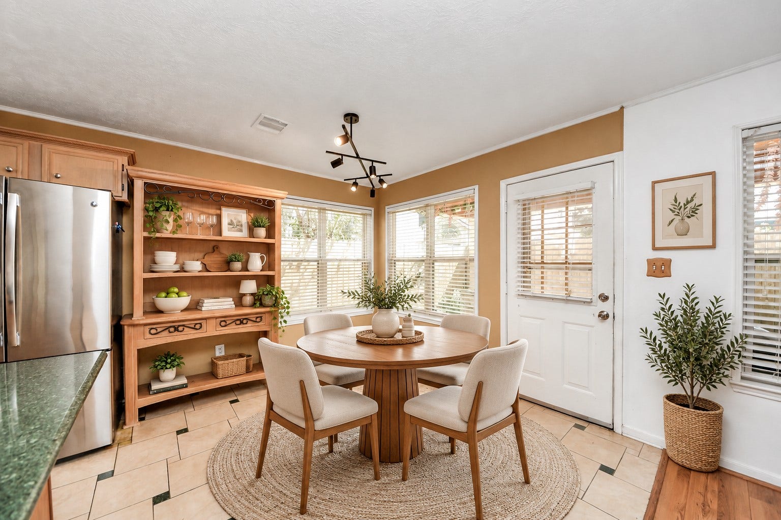 15007 Moss Boulder Court, Houston, TX 77084 Virtually staged breakfast nook surrounded by windows with backyard views.