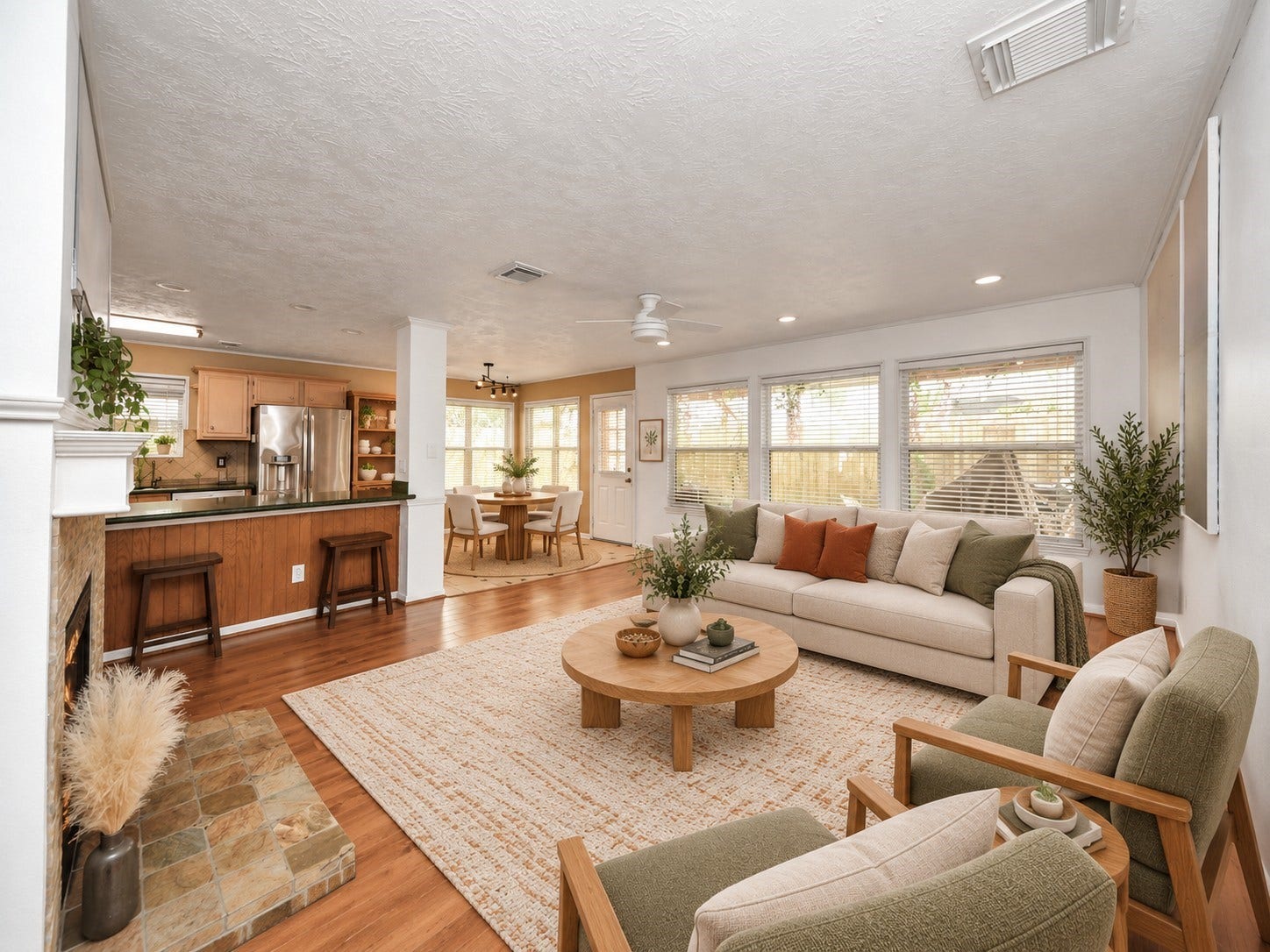 15007 Moss Boulder Court, Houston, TX 77084 Virtually staged family room highlighting spacious living, natural light, and large windows.