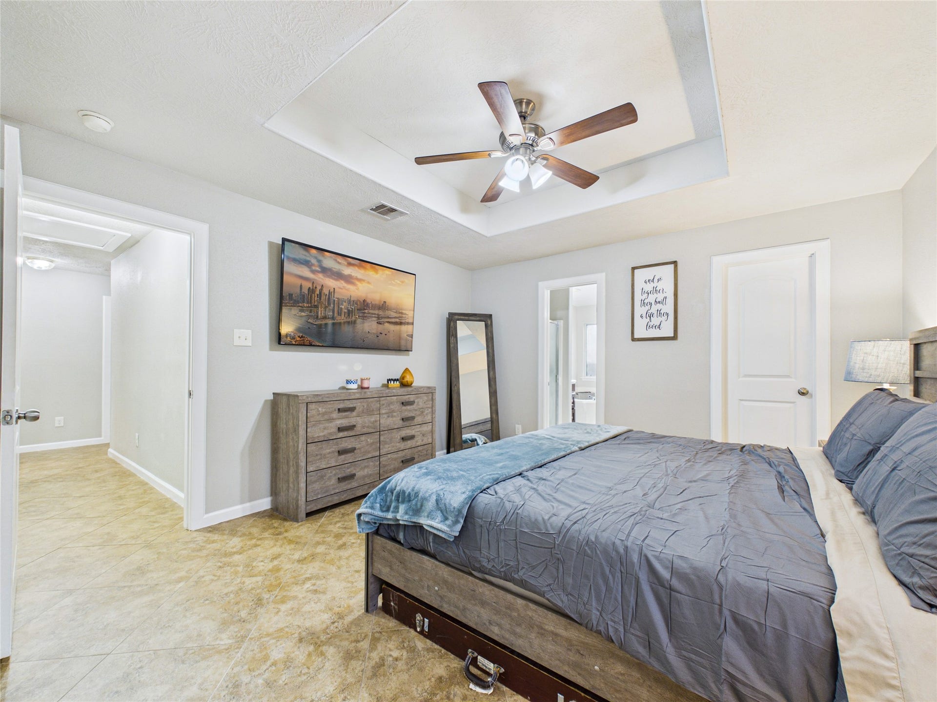 9022 Barracuda Drive, Texas City, TX 77591 Very spacious primary bedroom with tile and fresh paint continued.