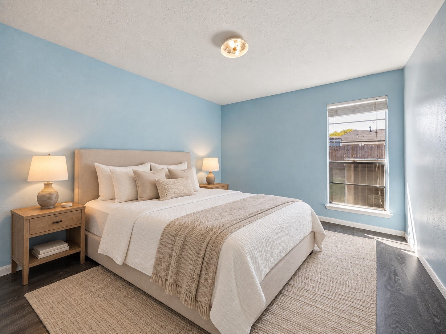 16911 Summer Dawn Place, Houston, TX 77095 Second guest bedroom offers a comfortable footprint with soft blue walls and a tall window bringing in plenty of daylight.