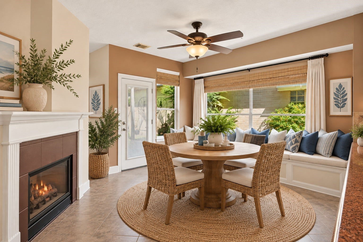 201 Lago Vista Street, League City, TX 77565 Experience seamless indoor-outdoor living in this charming breakfast room, conveniently located next to the kitchen with direct access to the backyard, beautifully enhanced through virtual staging.