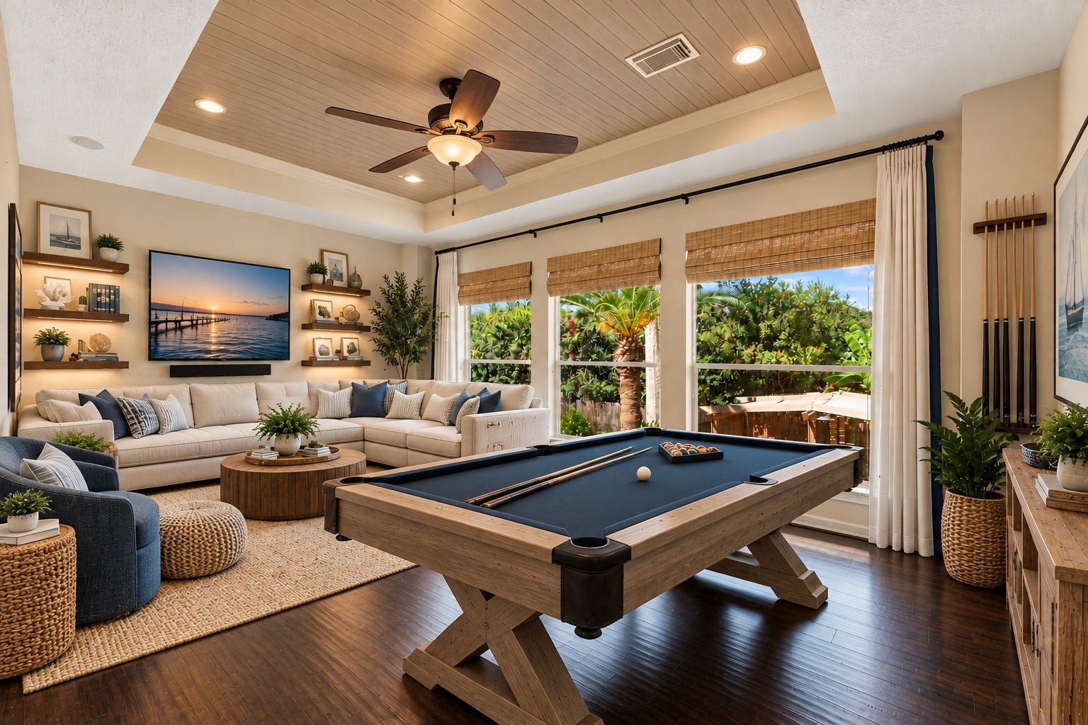 201 Lago Vista Street, League City, TX 77565 Experience elevated leisure in this inviting second-floor game room, beautifully enhanced with virtual staging for a perfect blend of style and function.