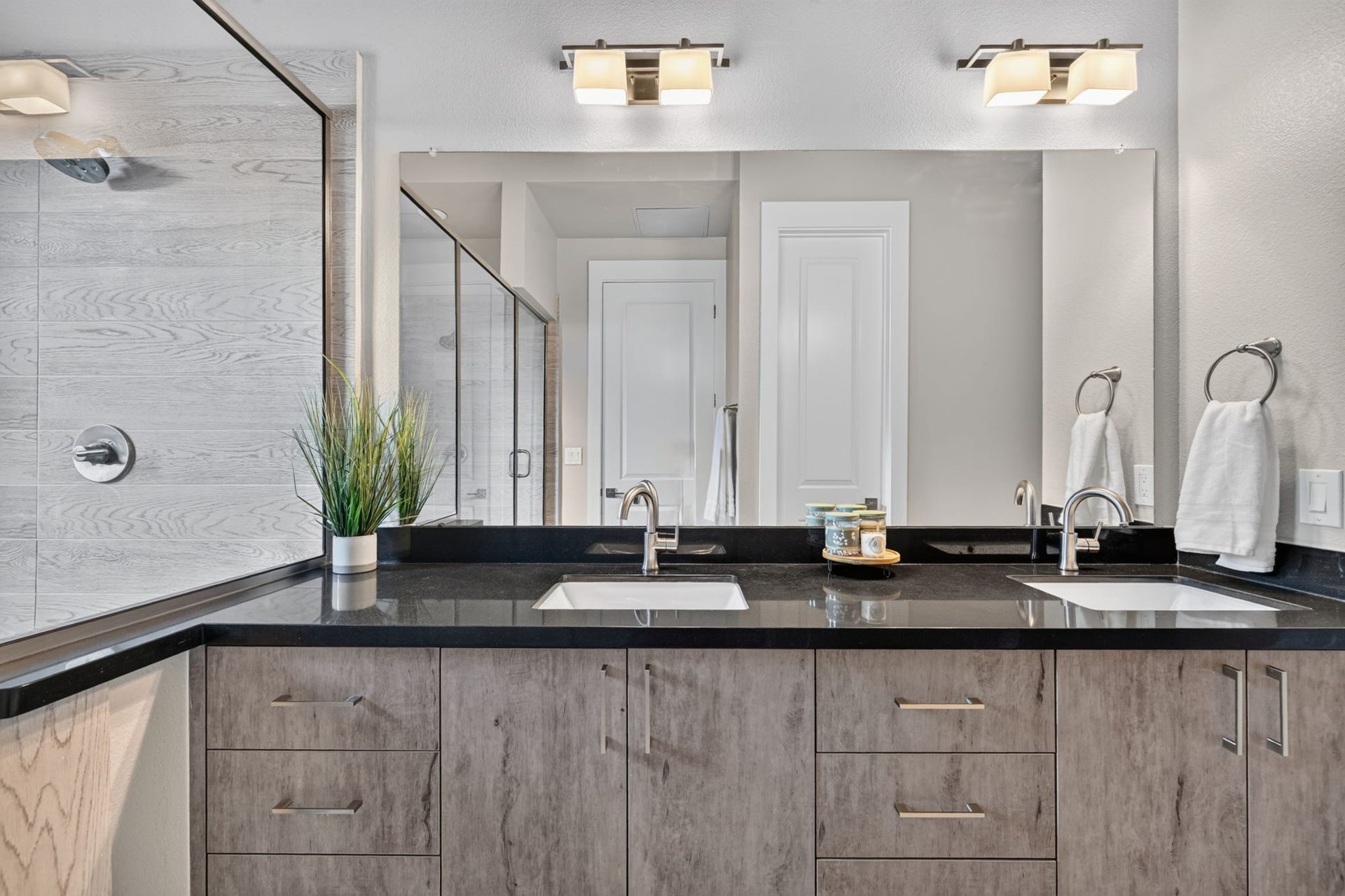 Primary bath features dual vanities
