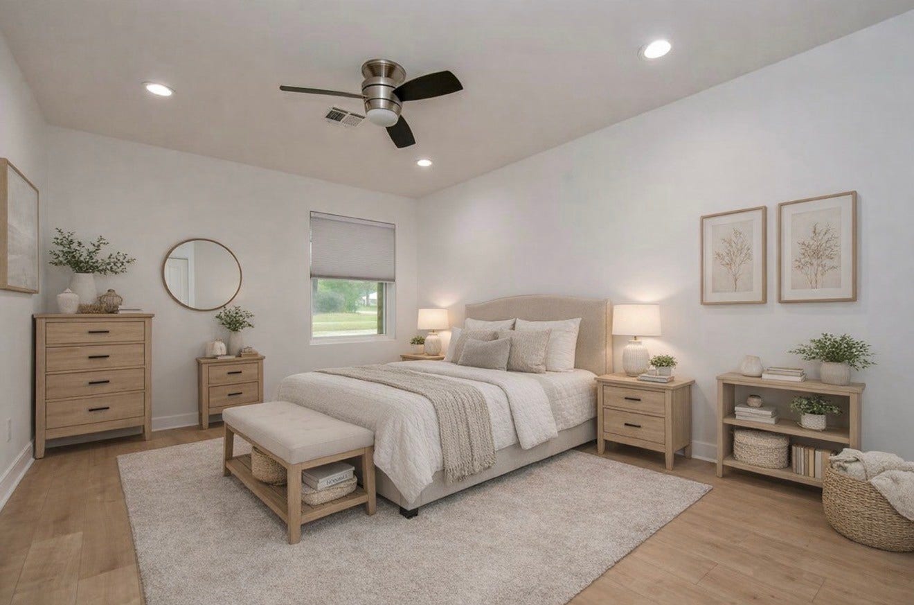 10603 Riverview Drive, Houston, TX 77042 This is the secondary bedroom. This images have been virtually staged to illustrate the propertys furnishing and design potential. Furniture and decor shown are for illustrative purposes only.
