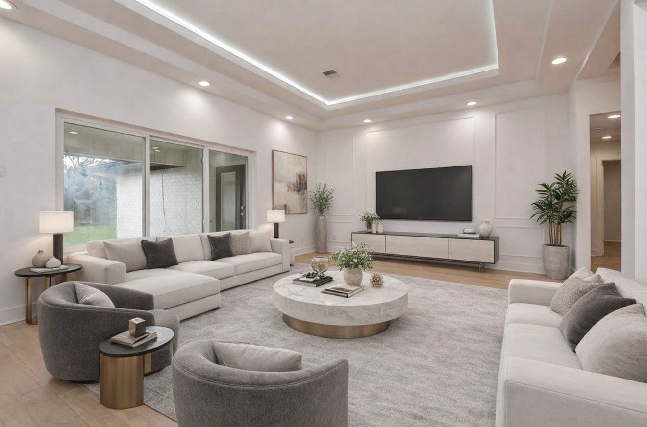 10603 Riverview Drive, Houston, TX 77042 Open concept, living area. This photo is virtually staged.