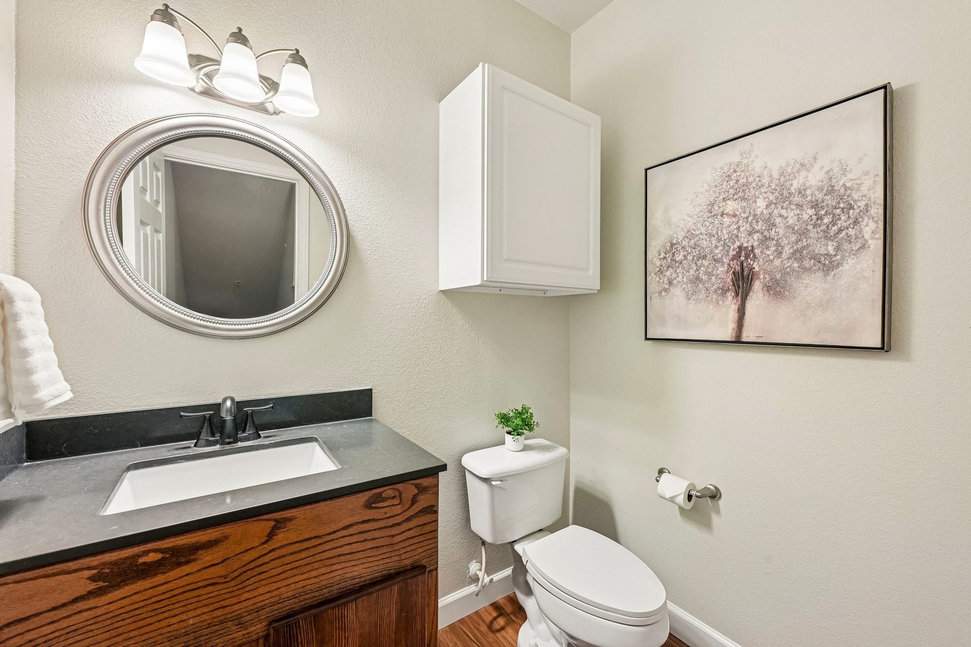 12707 Boheme Drive, #1103, Houston, TX 77024 2nd level half bath at the top of the stairs.