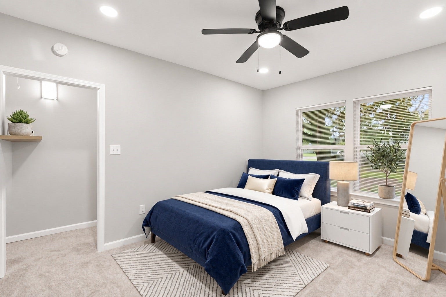 The thoughtfully designed layout of your third bedroom allows for natural light to flood the room, creating a warm and welcoming atmosphere. Virtually staged.