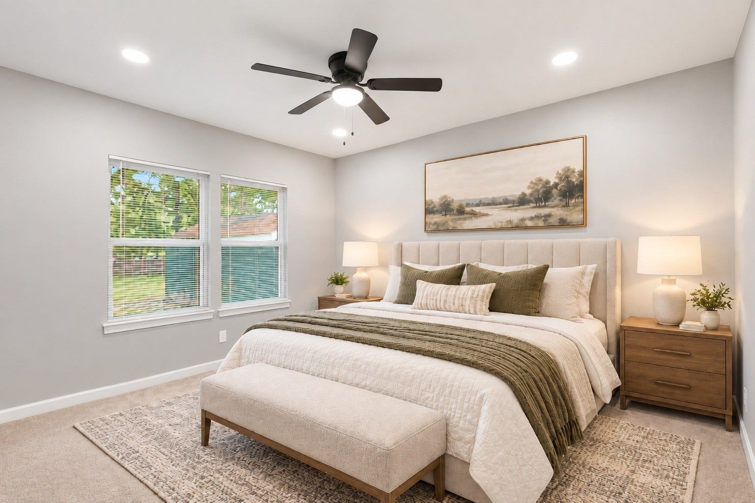 Spacious and filled with natural light, this primary bedroom offers the ultimate escape, promising comfort, tranquility, and pure relaxation. Virtually staged.