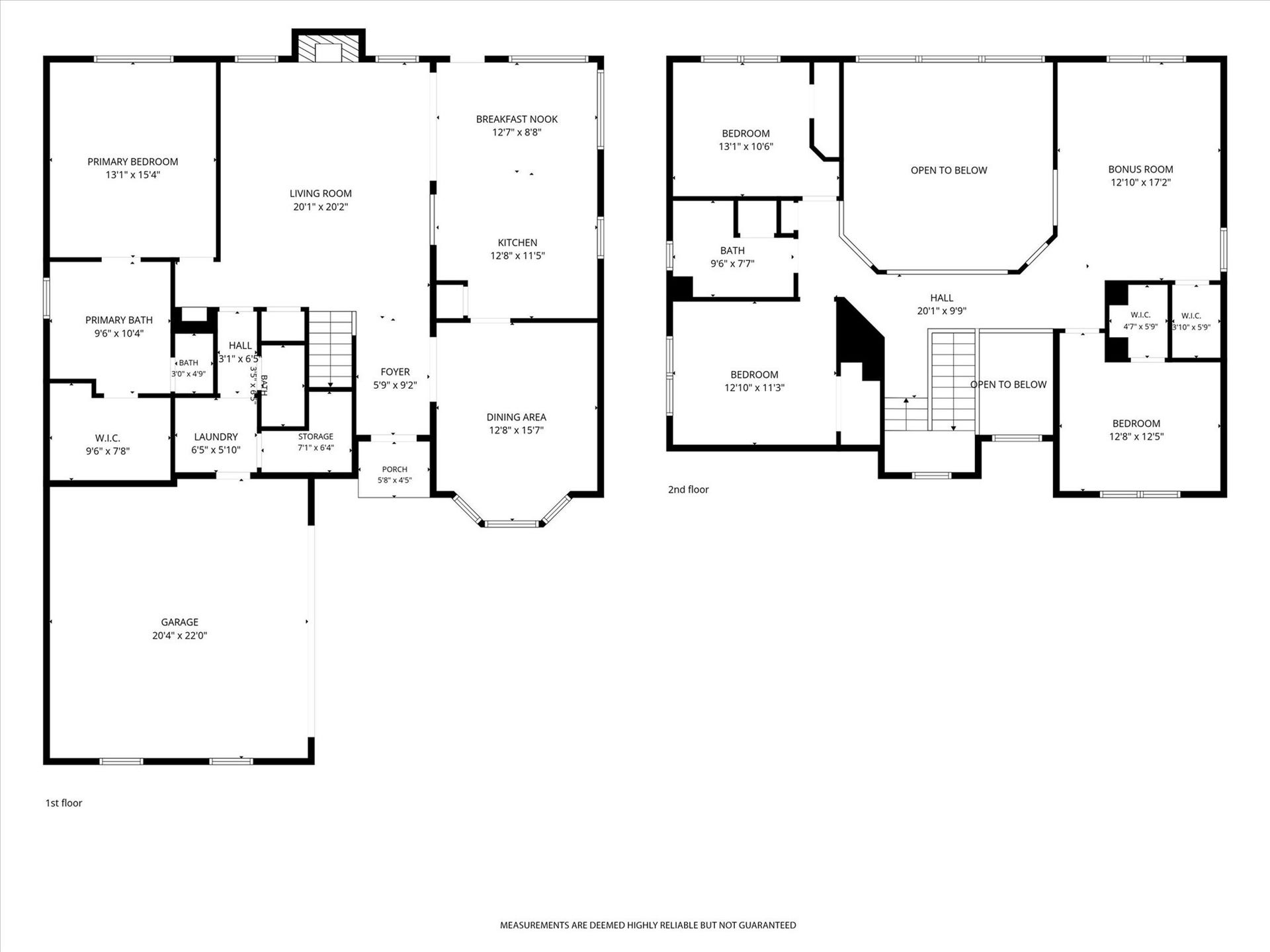 4610 Misty Morning Court, Missouri City, TX 77459 This floor plan features a spacious two-story home. The first floor includes a primary bedroom with an ensuite bath, a large living room, kitchen with breakfast nook, dining area, and a laundry room. There's also a sizable garage. Upstairs, there are three additional bedrooms, a Game/Bonus room, and open areas overlooking the living spaces below.