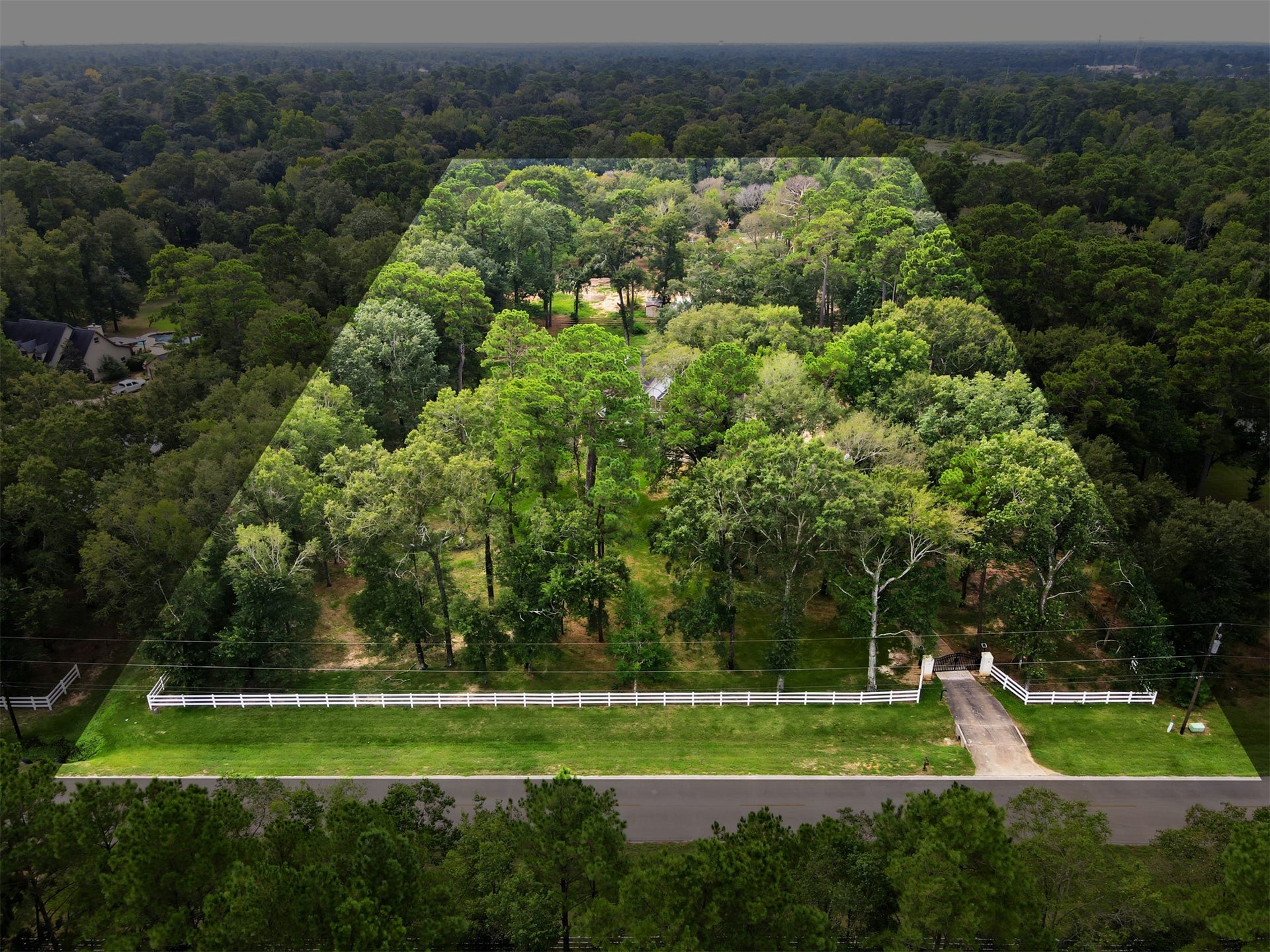 Expansive wooded property offering privacy and tranquility in a serene natural setting.