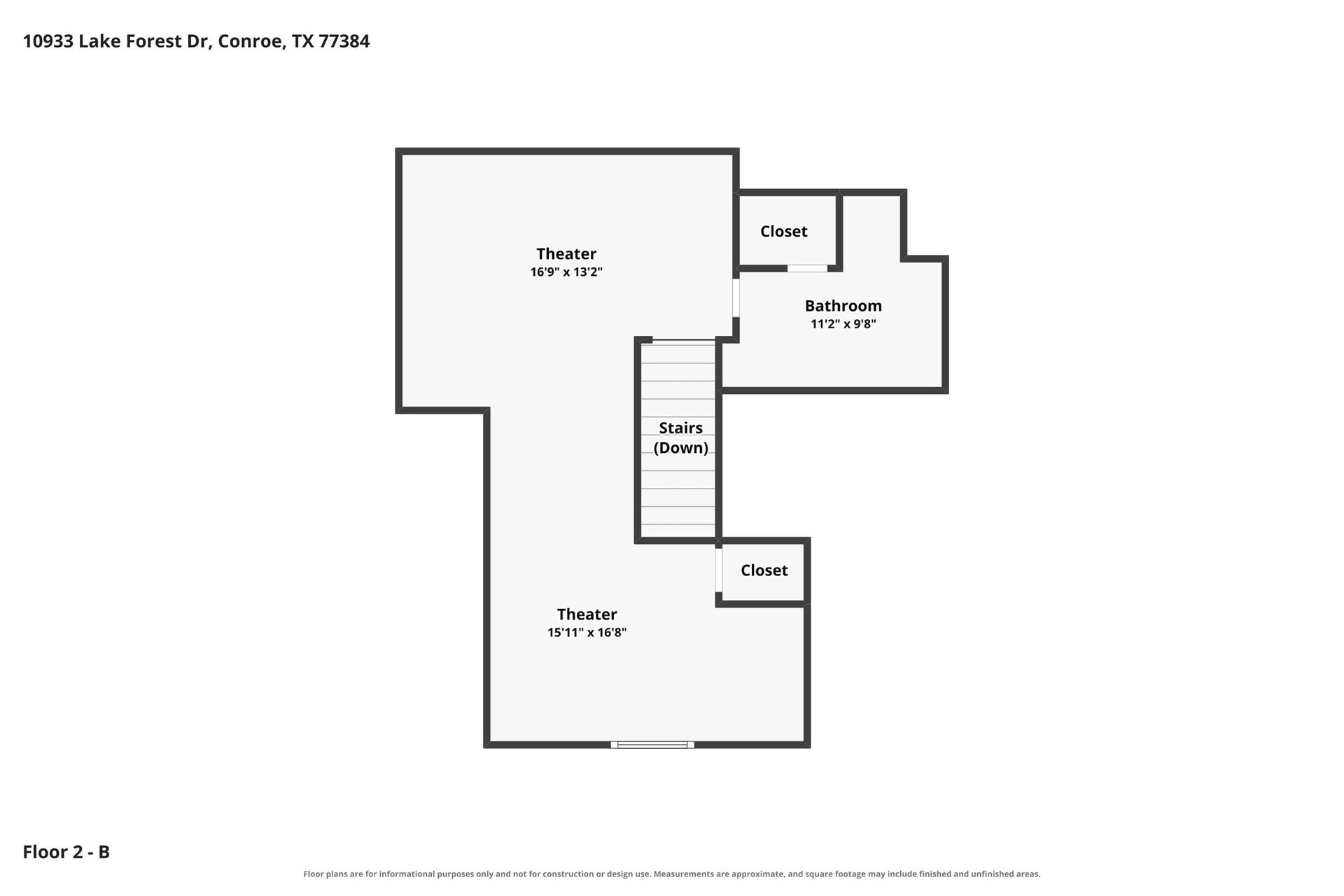 Spacious floor plan of second floor with approx. dimensions.