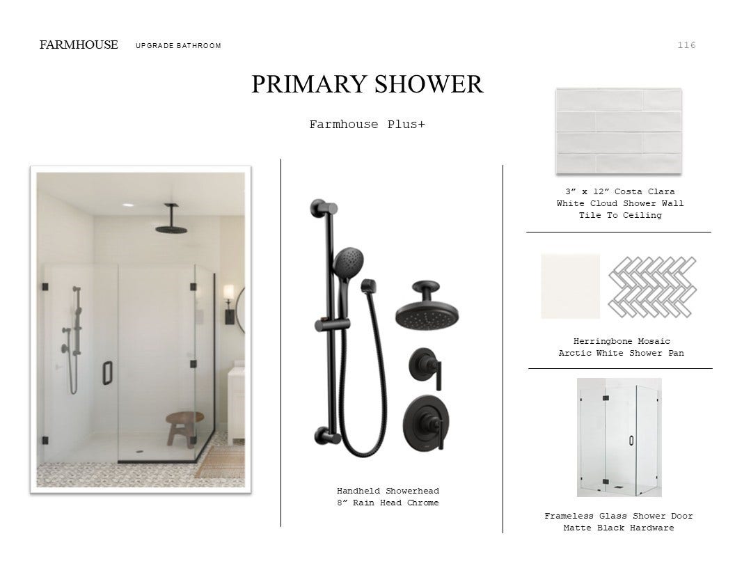4225 White Springs Lane, League City, TX 77573 Farmhouse Look Palette 6: Primary Bathroom Selection Sheet (*Artist rendering used for illustration purposes only.)
