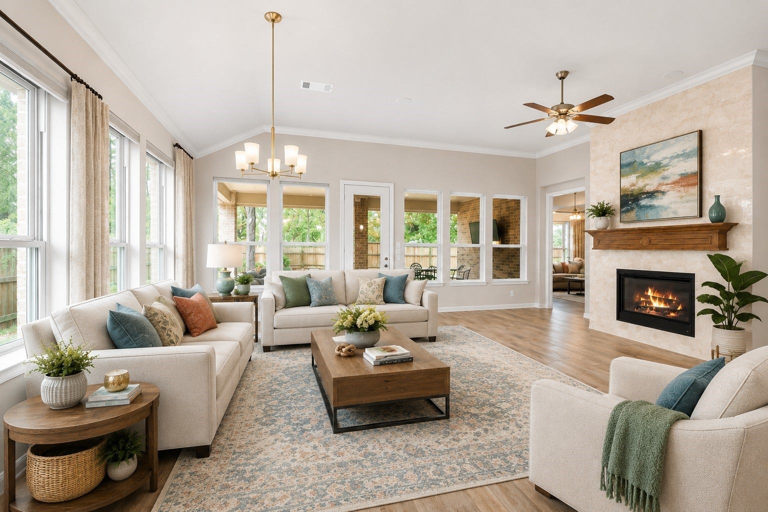120 Crinium Lily Court, Montgomery, TX 77316 Welcome to your new relaxed lifestyle the fun and active 55+ community of Bonterra in Woodforest!
*Virtually staged living room
