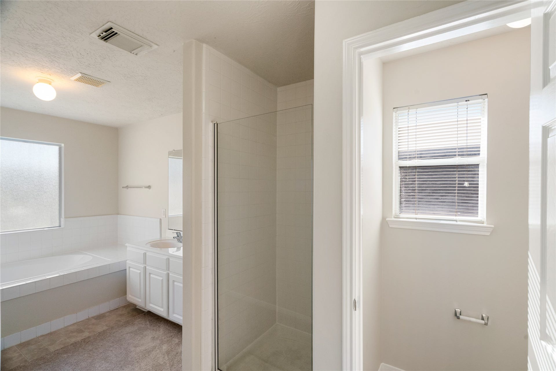 Primary Bedroom Bathroom Shower and Vanity