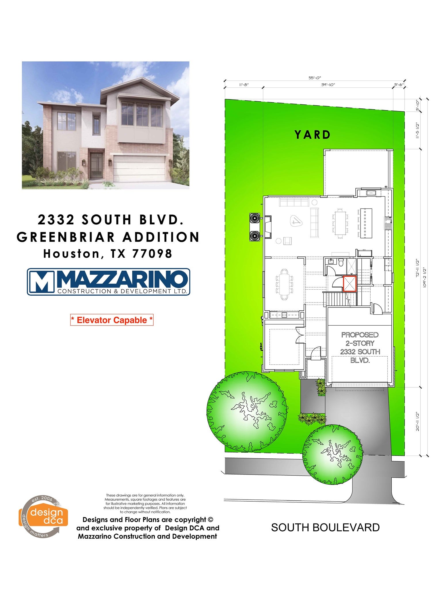 2332 SOUTH BLVD Boulevard, Houston, TX 77098 Please be aware that these plans are the property of the architect/builder designer that designed them not DUX Realty, Mazzarino Construction or 2332 SOUTH BLVD LLC and are protected from reproduction and sharing under copyright law. These drawing are for general information only. Measurements, square footages and features are for illustrative marketing purposes. All information should be independently verified. Plans are subject to change without notification.