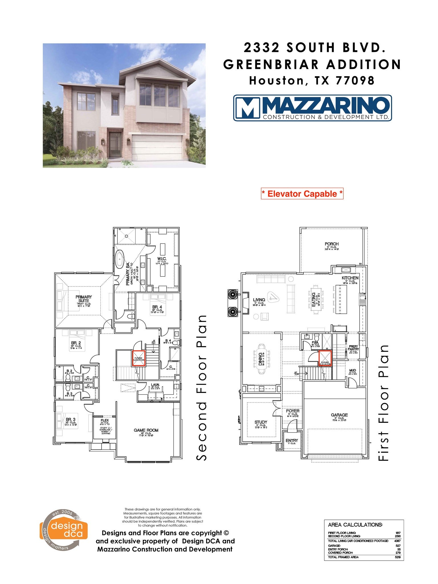 2332 SOUTH BLVD Boulevard, Houston, TX 77098 Please be aware that these plans are the property of the architect/builder designer that designed them not DUX Realty, Mazzarino Construction or 2332 SOUTH BLVD LLC and are protected from reproduction and sharing under copyright law. These drawing are for general information only. Measurements, square footages and features are for illustrative marketing purposes. All information should be independently verified. Plans are subject to change without notification.