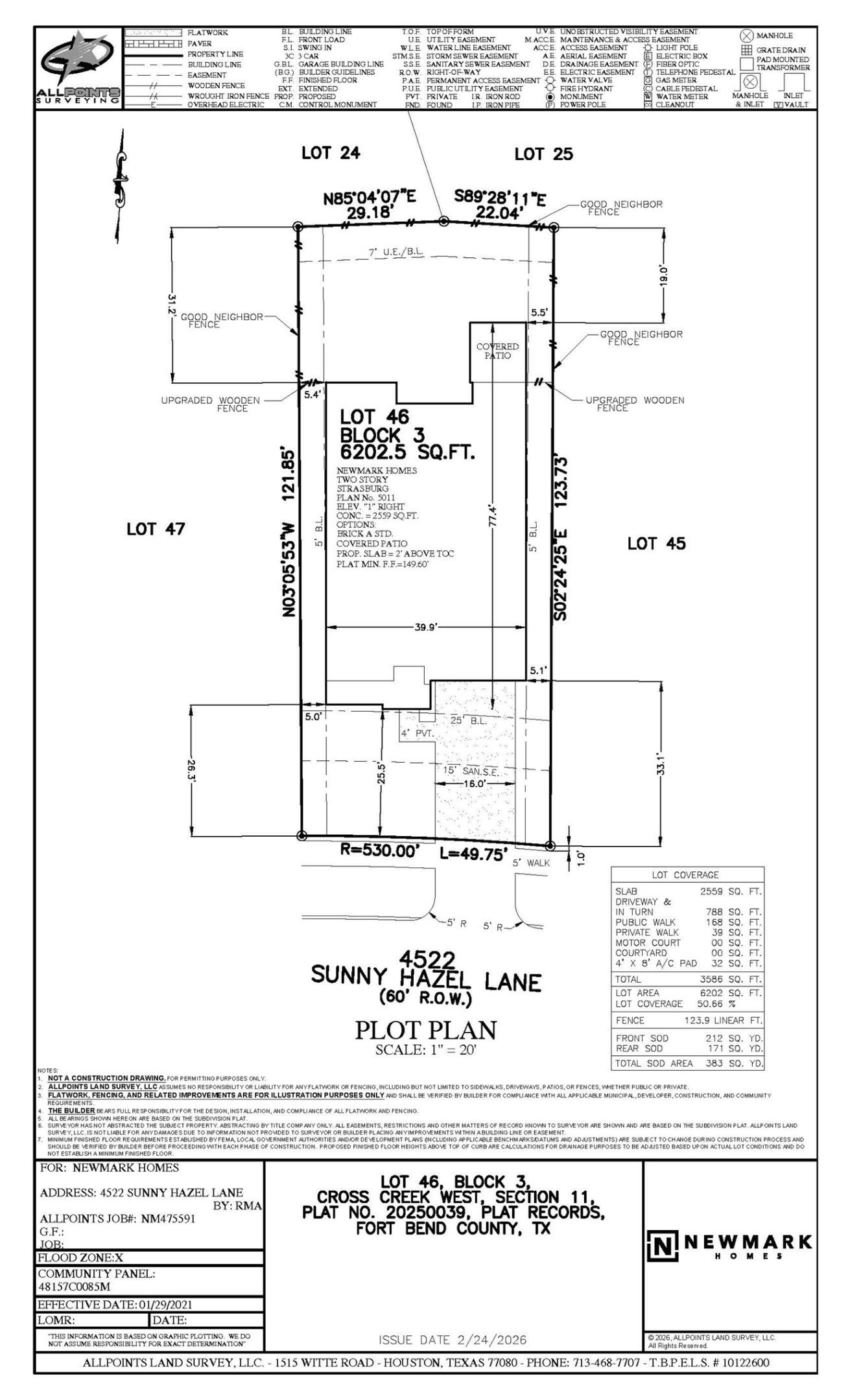 4522 Sunny Hazel Lane, Fulshear, TX 77441 Plot Plan