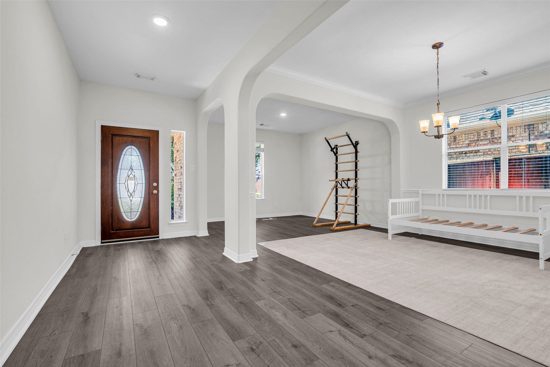 Spacious front living area and dining room