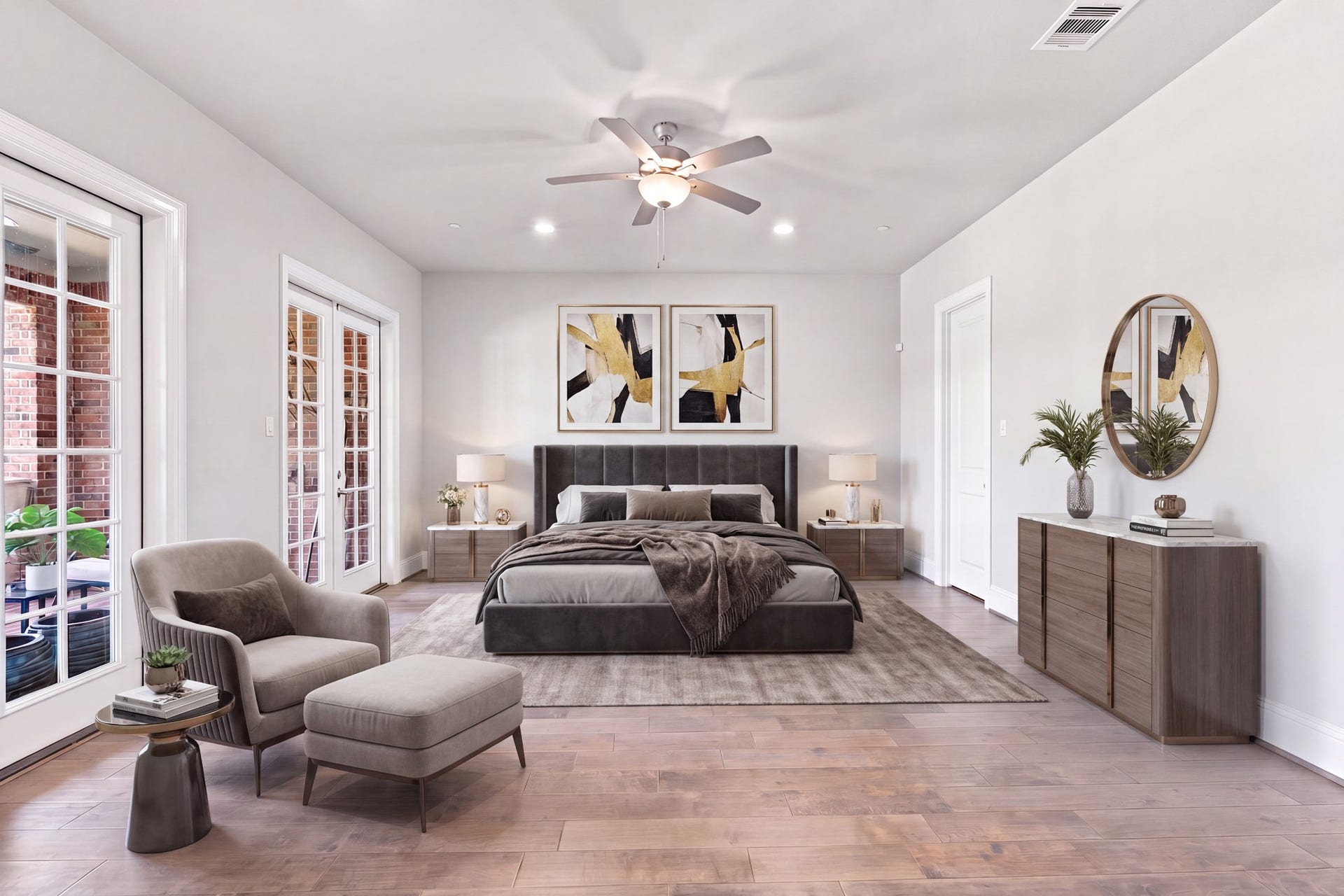 183 Grace Point Drive, Sugar Land, TX 77498 This photo is virtually staged & has endless possibilities! Shown here as a 4th Bedroom, has a large walk-in closet and en-suite bath and it's very own balcony. Could also be a game-room, home office, gym etc