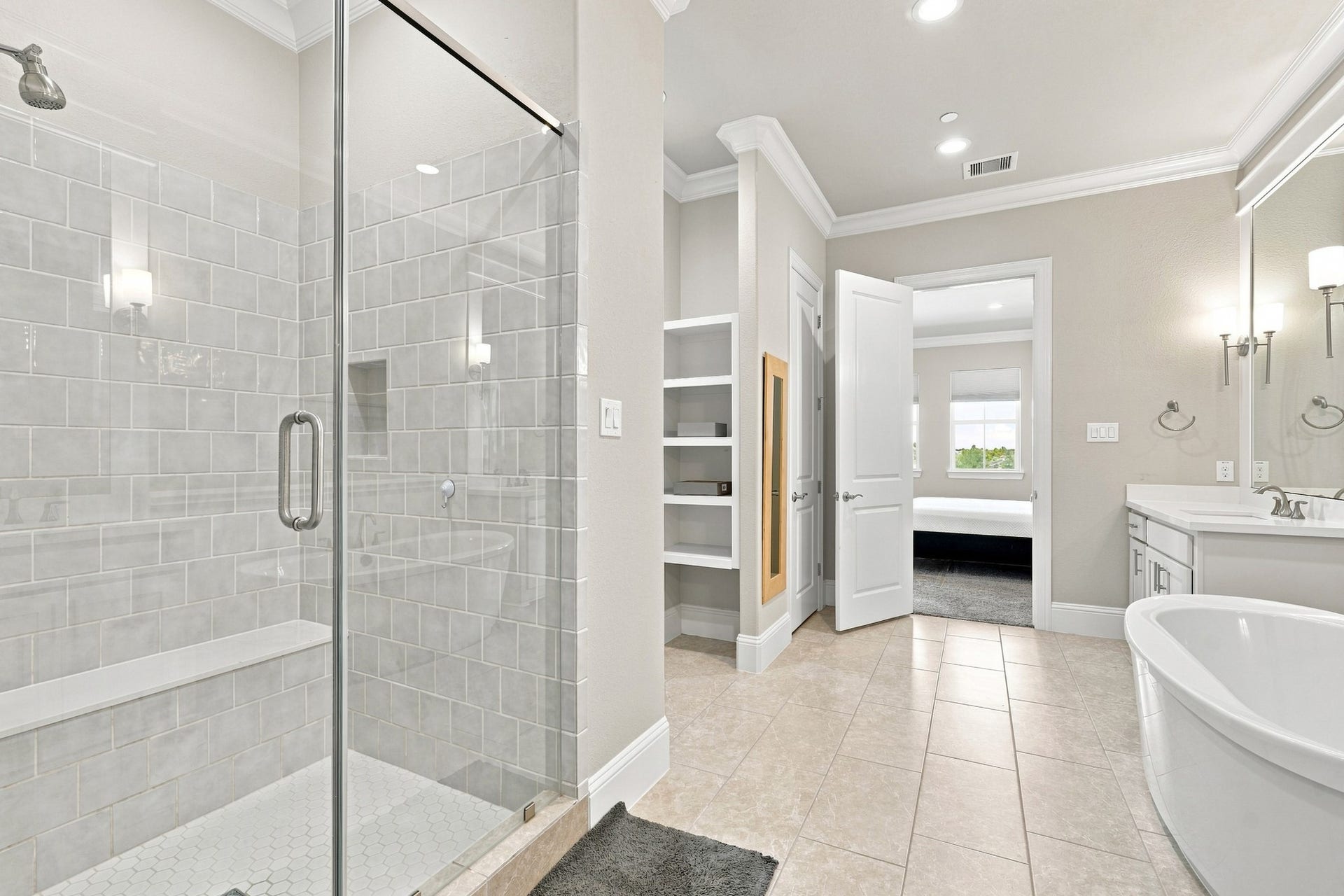 183 Grace Point Drive, Sugar Land, TX 77498 Oversized shower with a bench