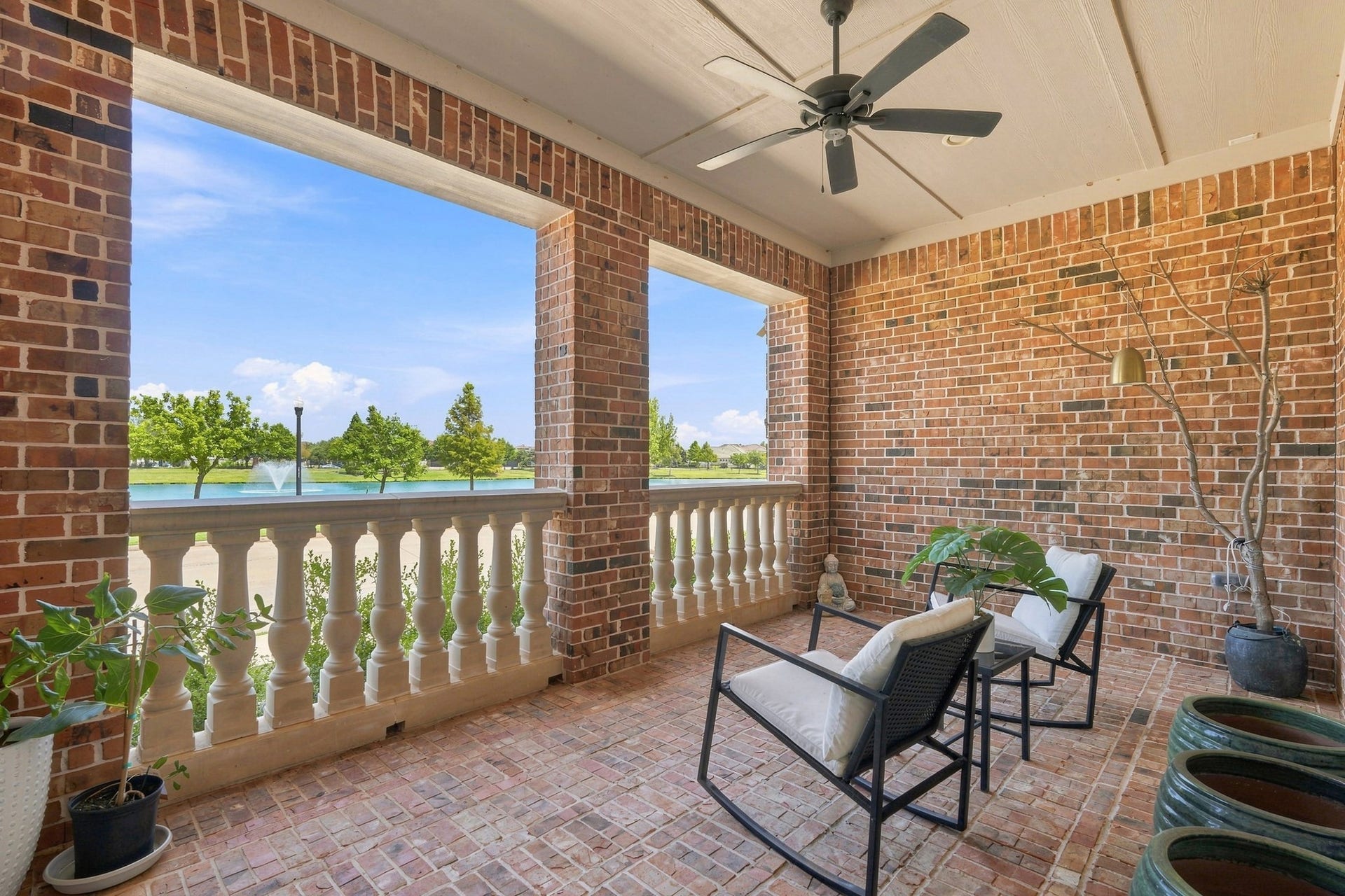 183 Grace Point Drive, Sugar Land, TX 77498 First floor private balcony with lake and fountain view!