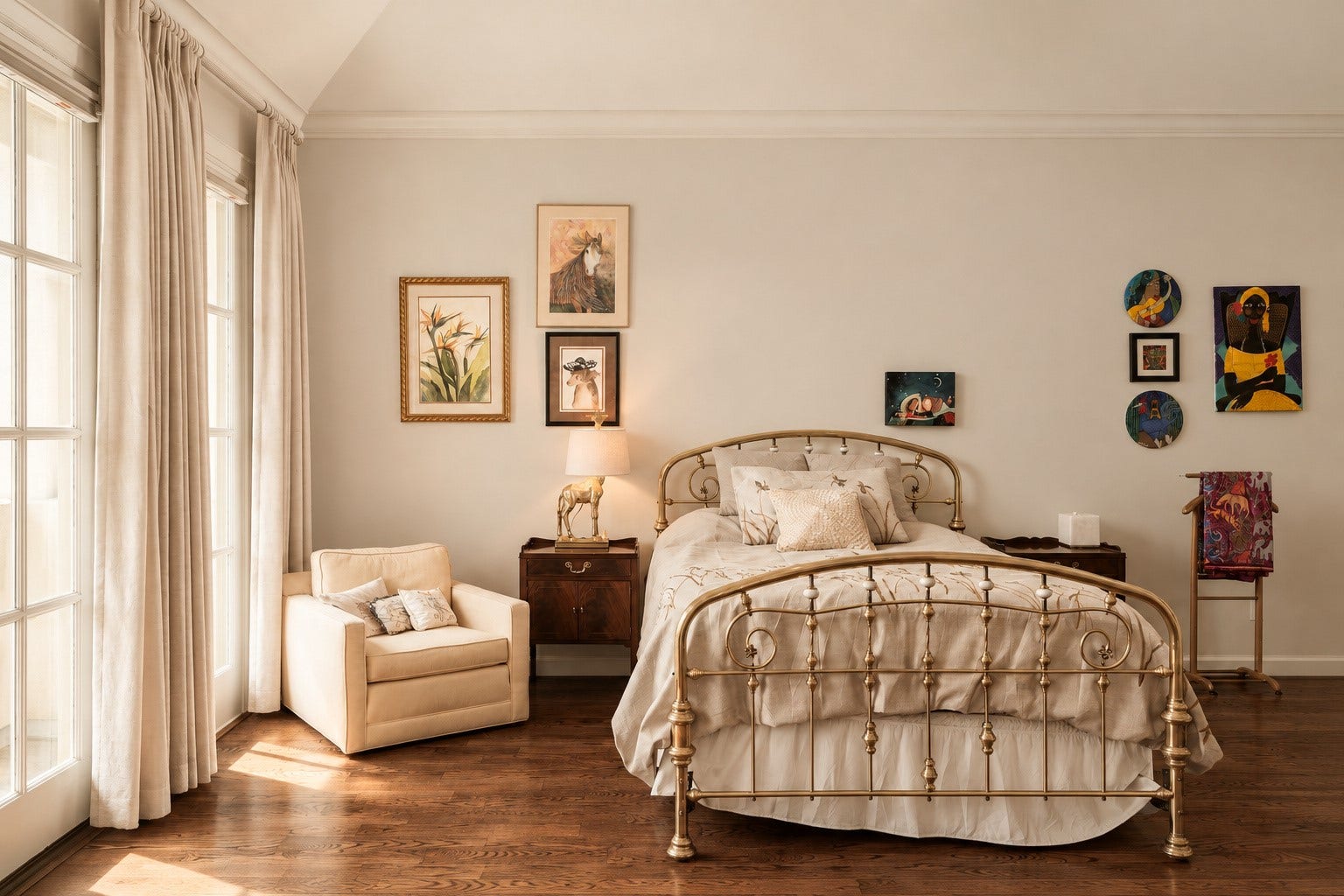 523 Lovett Boulevard, Houston, TX 77006 Another angle of the primary emphasizes its generous proportions, with hardwood floors and abundant natural light giving the room an airy, collected feel. **Rendering of neutral wall color**