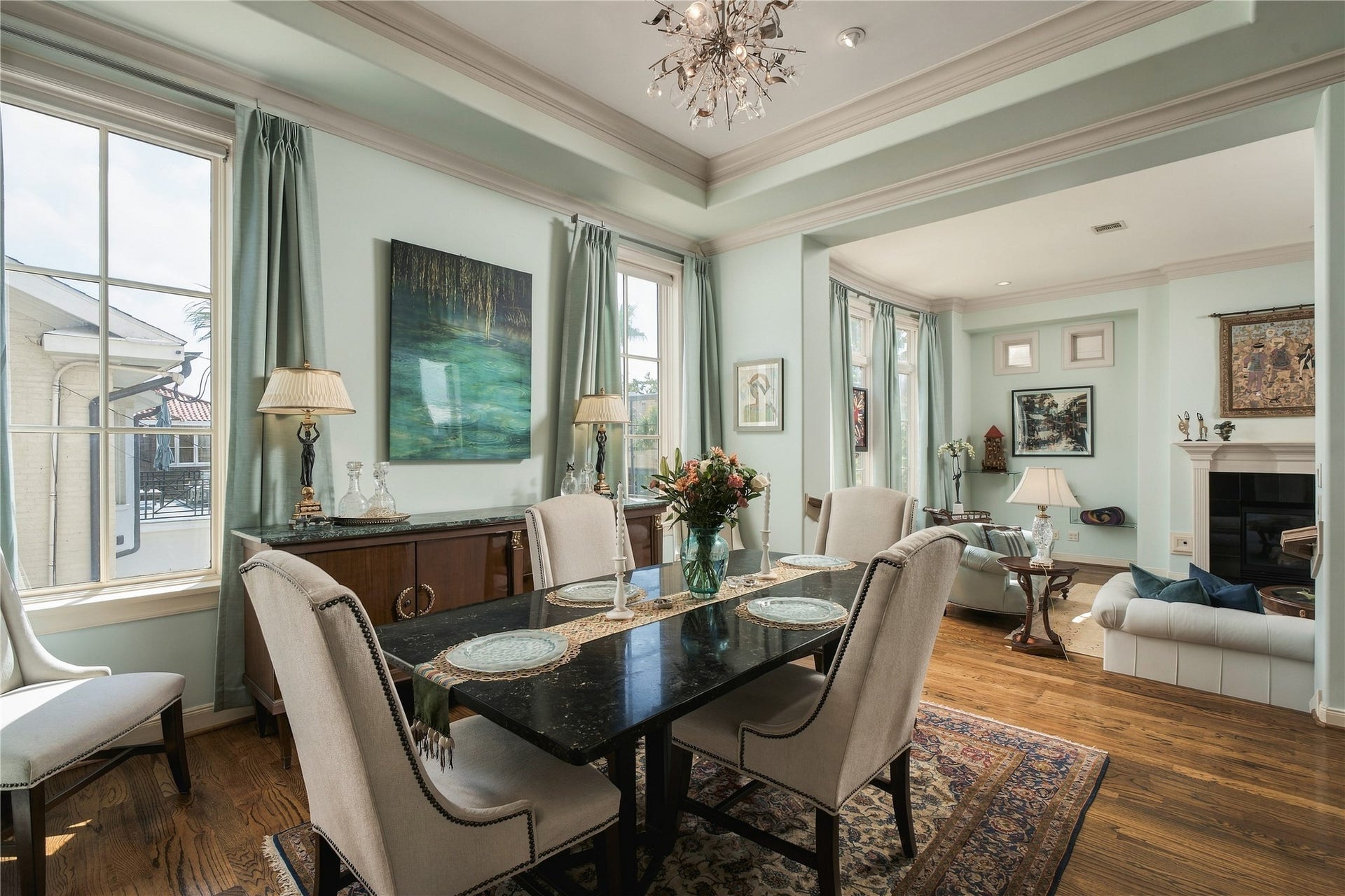 523 Lovett Boulevard, Houston, TX 77006 The dining room sits naturally between the living room and kitchen, keeping the main level connected while still giving each space its own identity.