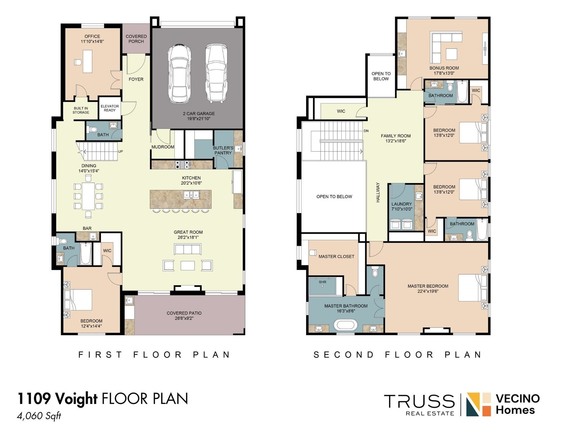 1109 Voight Street, Houston, TX 77009 The Saturn Floorplan is designed for today's must haves in Woodland Heights from first floor office, including a first floor mother in law with private ensuite and media room on the second floor with this 4 bedroom 4.5 bath residence.