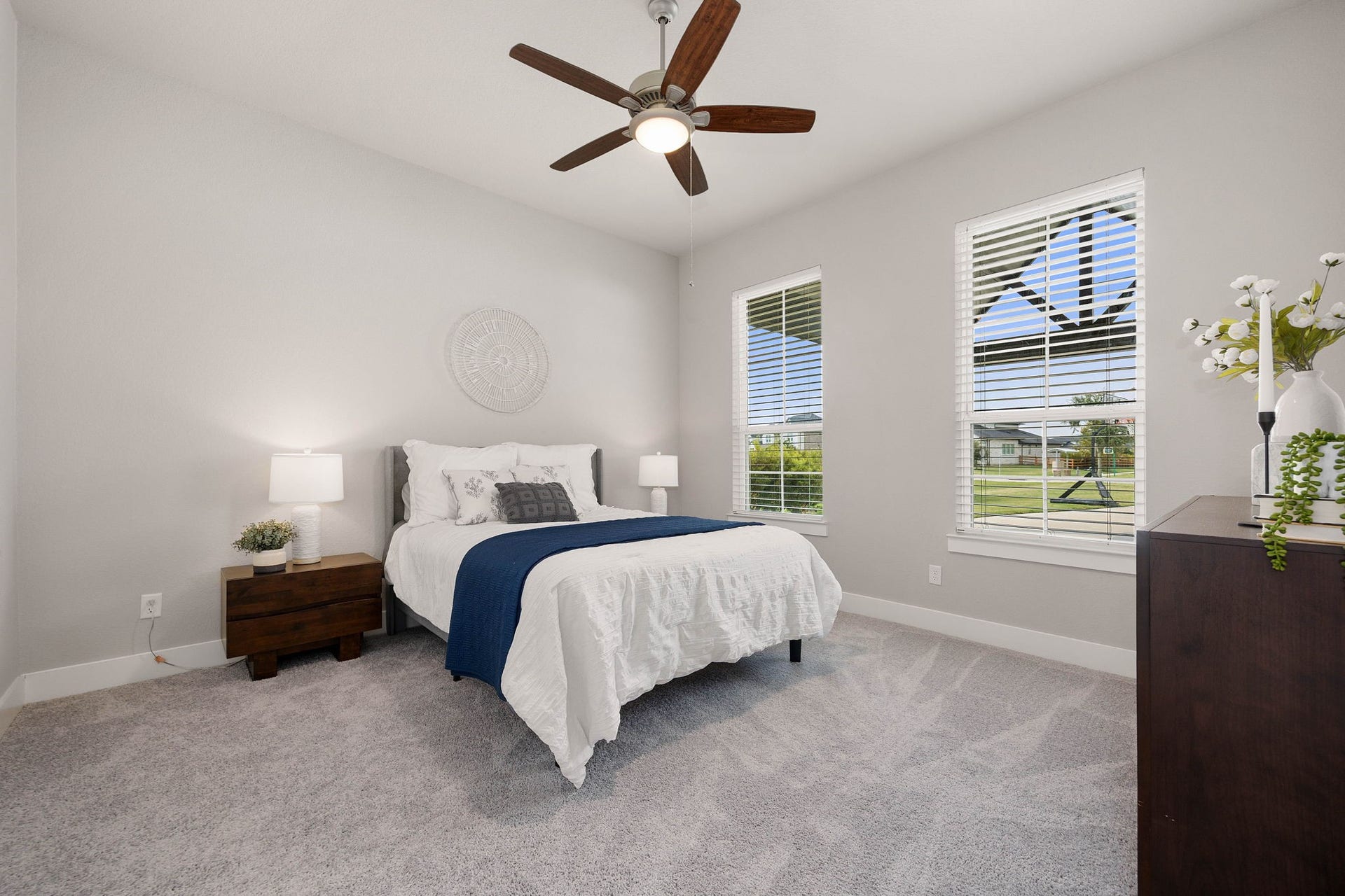 Casita bedroom is spacious for either a queen or a king size bed plus furniture.