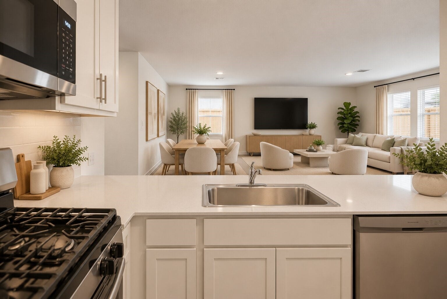 1718 Primrose Pointe Drive, Crosby, TX 77532 **Virtually Staged** Cook without missing the conversation. The open kitchen overlooks the living and dining spaces, creating a layout made for connected everyday living.