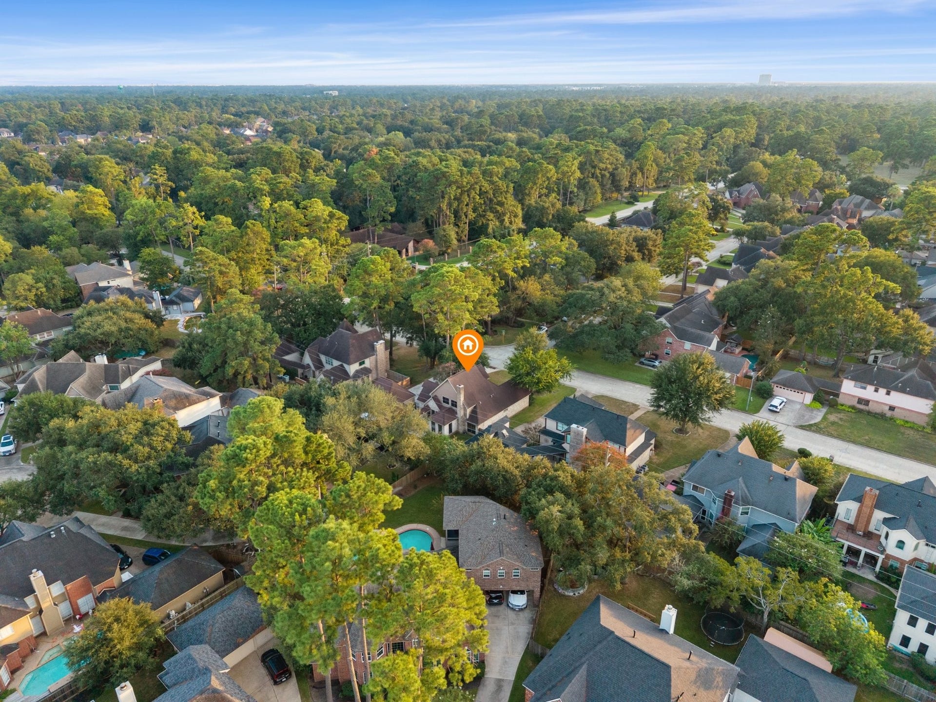 18006 Memorial Estates Drive, Spring, TX 77379 Aerial view, with the home marked.