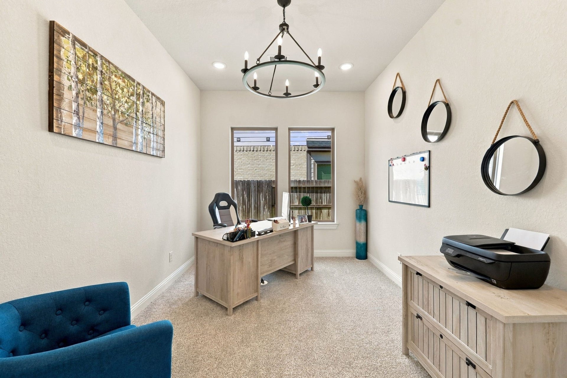 Continuing through the home, discover the dedicated study, offering a comfortable space for working from home.