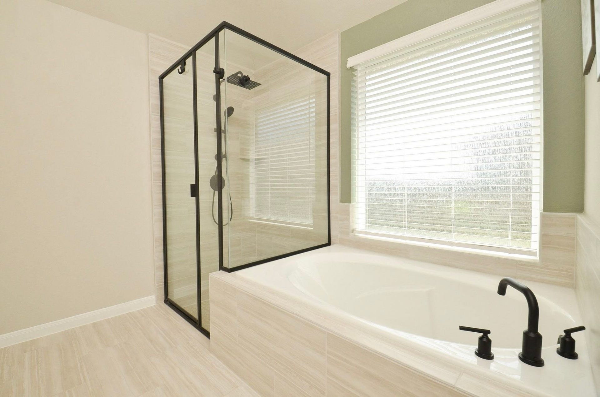 6803 Nichols Landing, Needville, TX 77461 Primary en suite with large glass enclosed shower and soaking tub