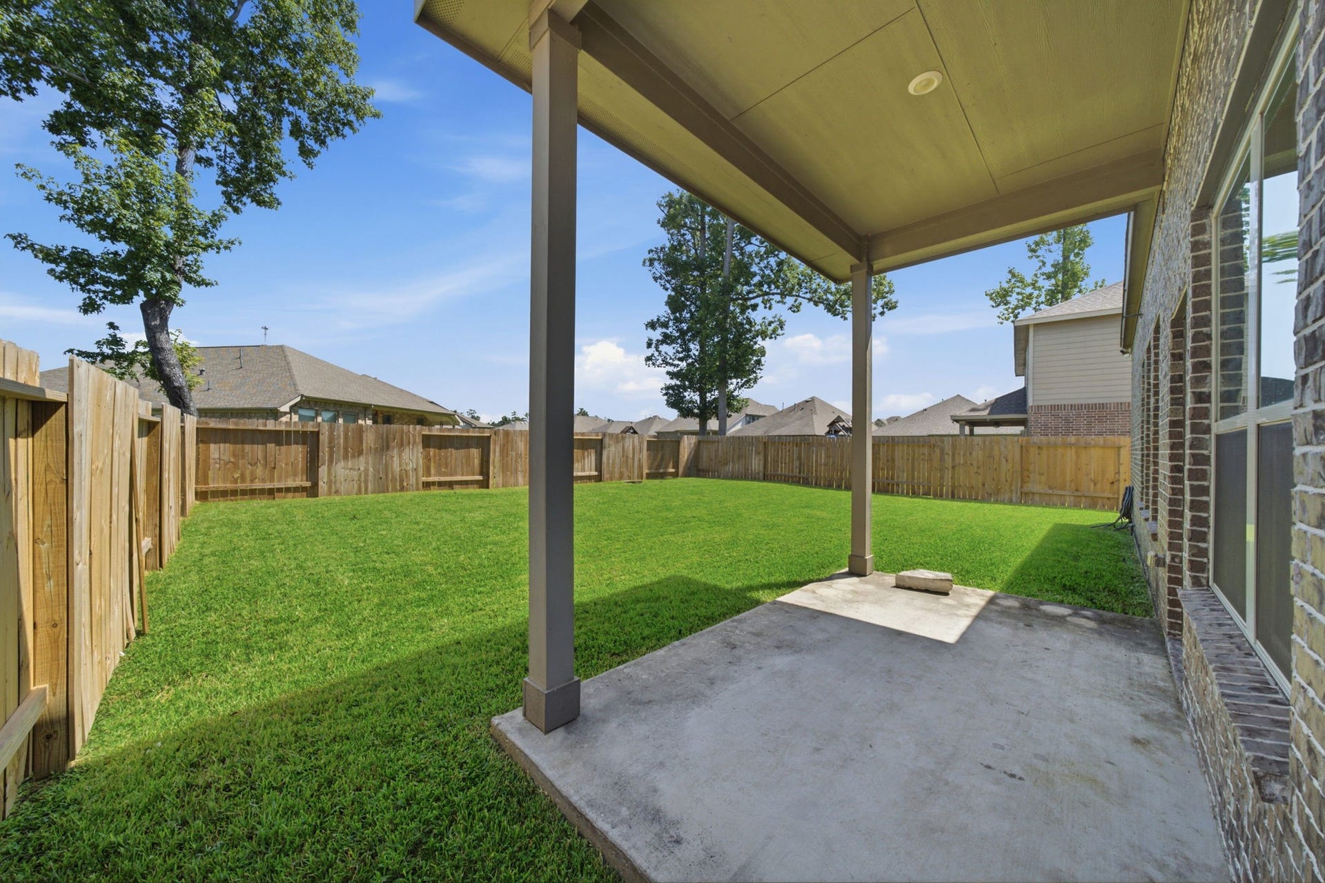 Fully fenced backyard and covered patio