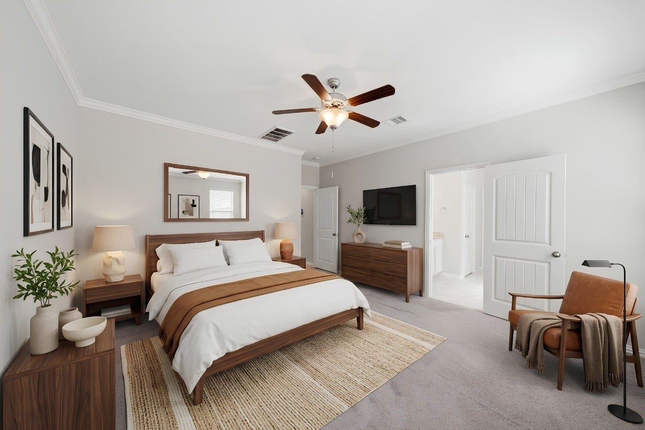Virtually staged primary bedroom