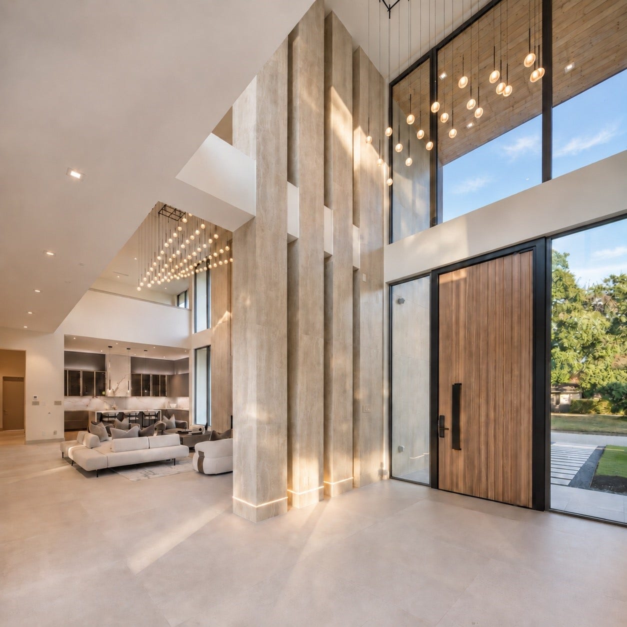 A show-stopping entry sets the tone. Open layout beyond feels sophisticated yet inviting, blending exceptional scale with refined contemporary design.