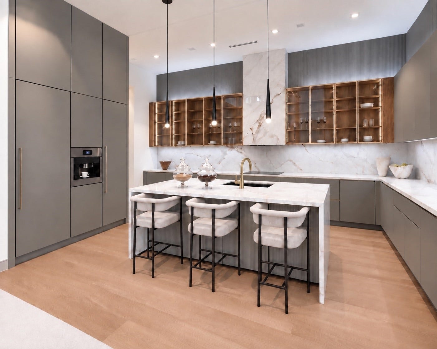 This kitchen feels more like a tailored entertaining space than a traditional work space. Streamlined create a space that feels as composed for entertaining and as functional for everyday living.