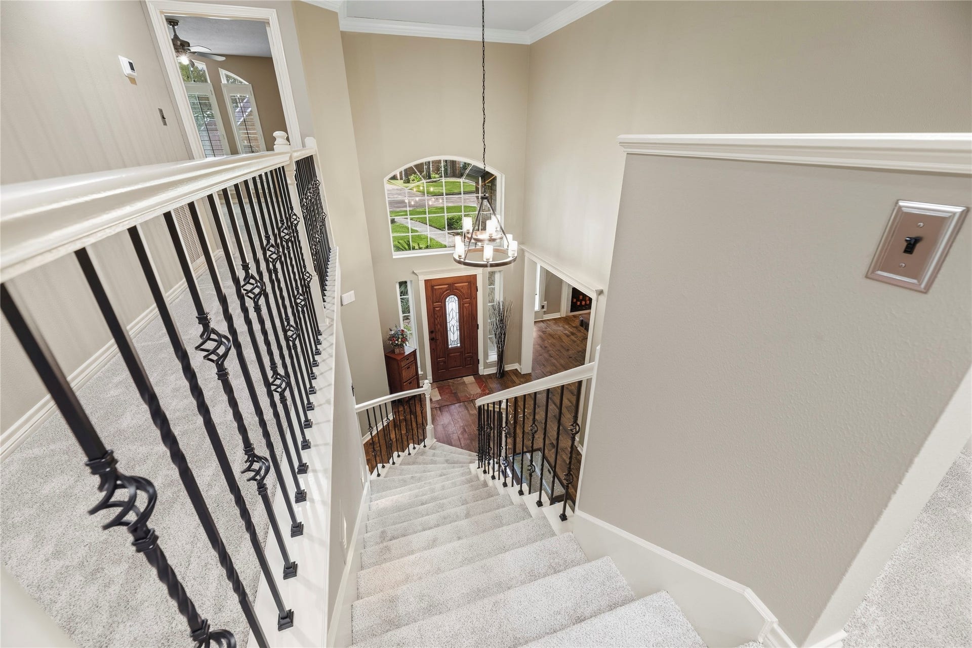 13114 S Winesap Lane, Cypress, TX 77429 View from the upstairs looking downstairs at the elegant entry.
