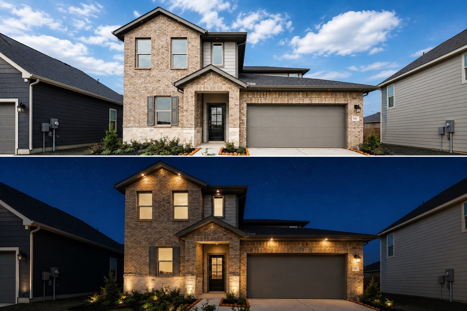 1311 Bonnerjee Drive, Crosby, TX 77532 Beautiful two story home in Sweetgrass Village featuring modern curb appeal, attractive brick exterior, professional landscaping, and a spacious two car garage.