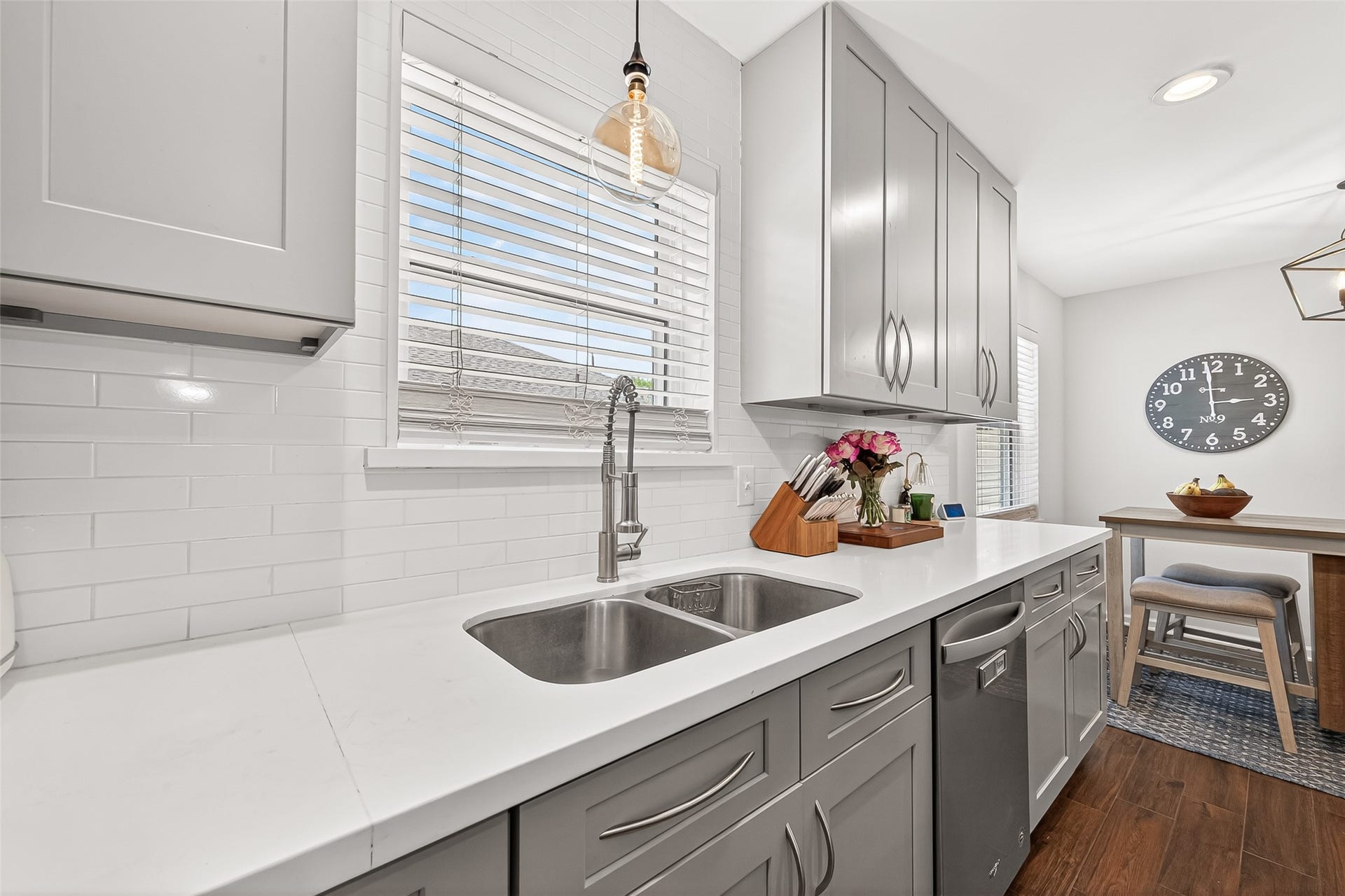 2610 Teague Road, Houston, TX 77080 Kitchen with a thoughtfully positioned sink that allows you to wash dishes while enjoying peaceful views of the outdoors, bringing natural light and a relaxing backdrop to daily tasks.
