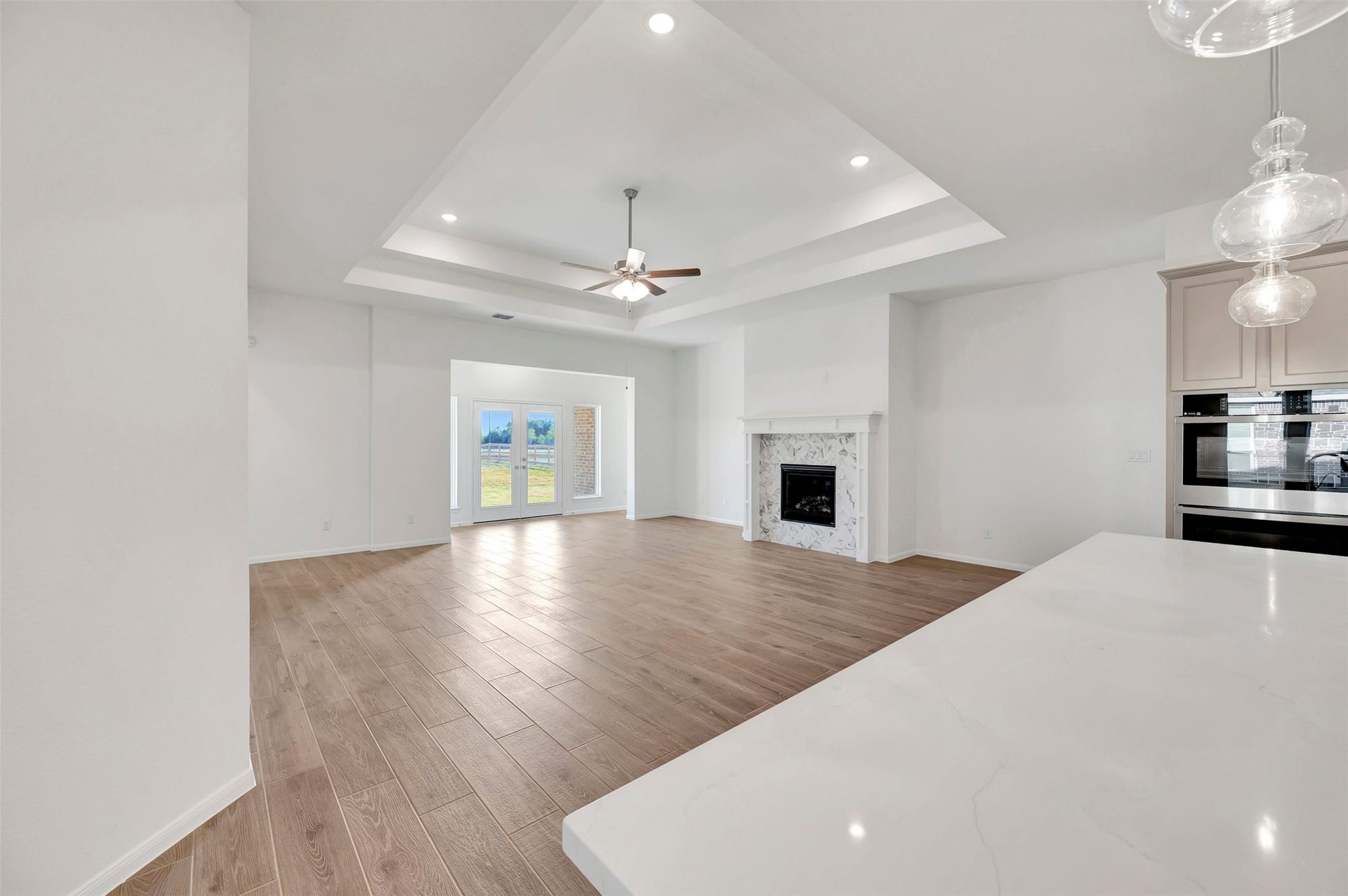 Kitchen island over looks the great room
