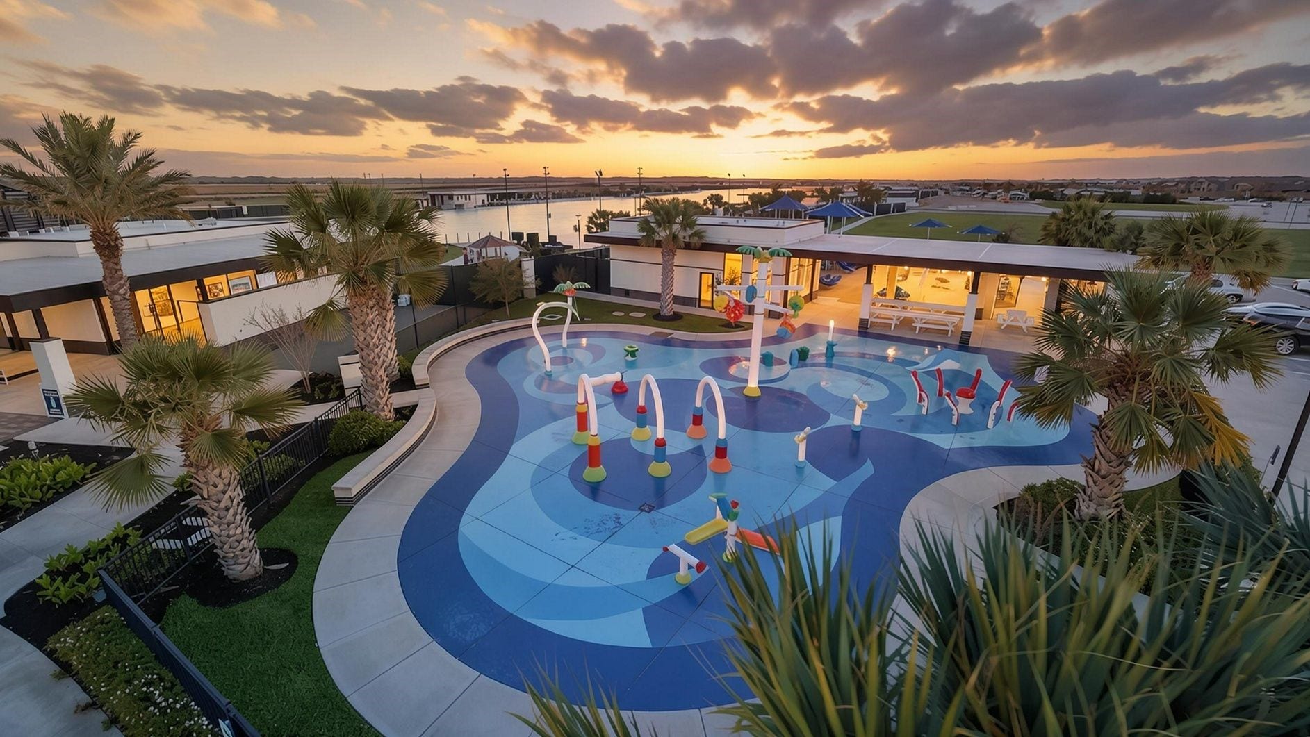 13021 Sapphire Lake Lane, La Marque, TX 77568 Aerial view of the communities splash pad. Virtually enahanced