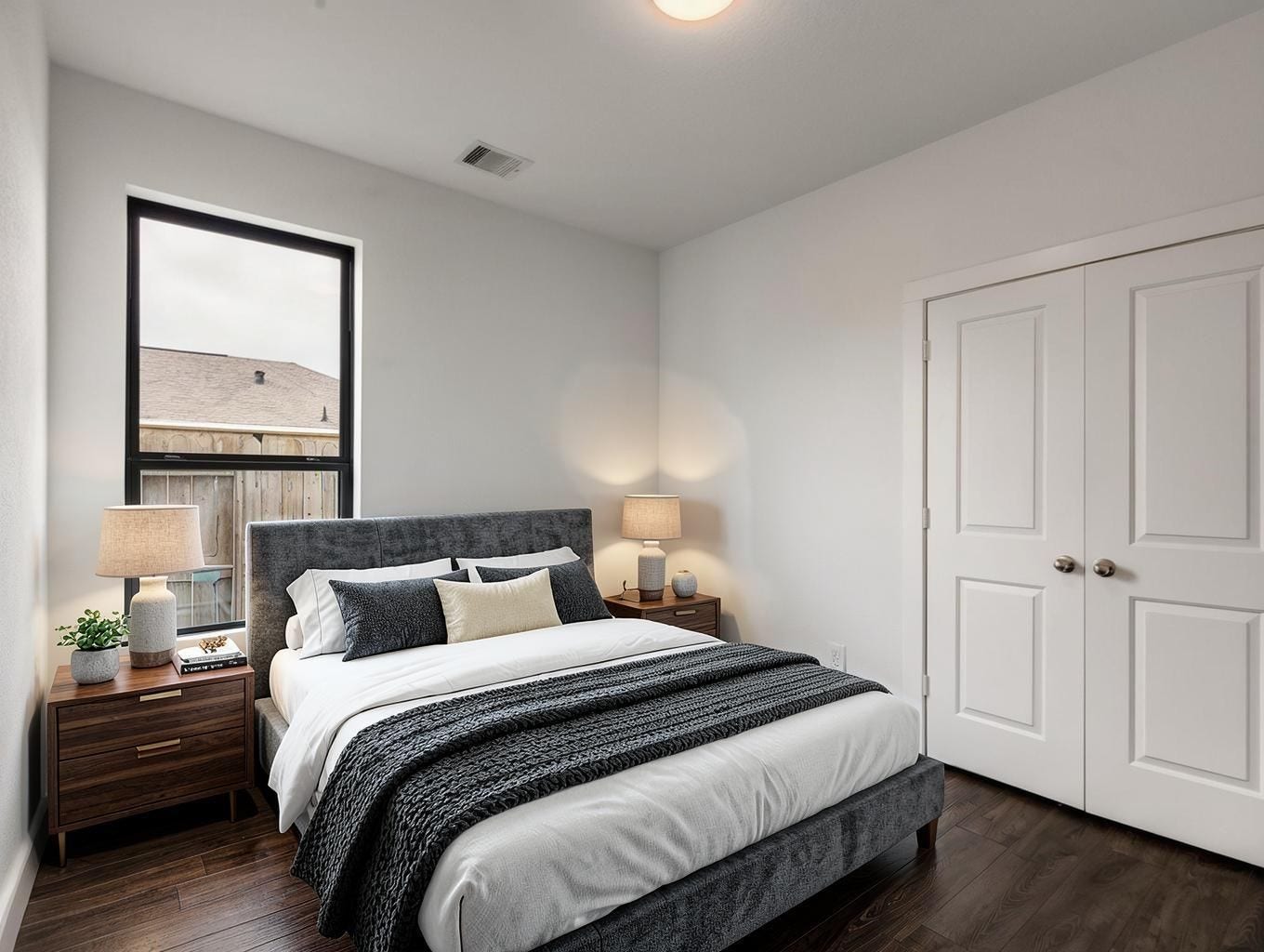 13021 Sapphire Lake Lane, La Marque, TX 77568 This bedroom feels calm and tailored with soft carpet, neutral walls, and a clean furniture setup. A private room with easy proportions. Virtually staged.