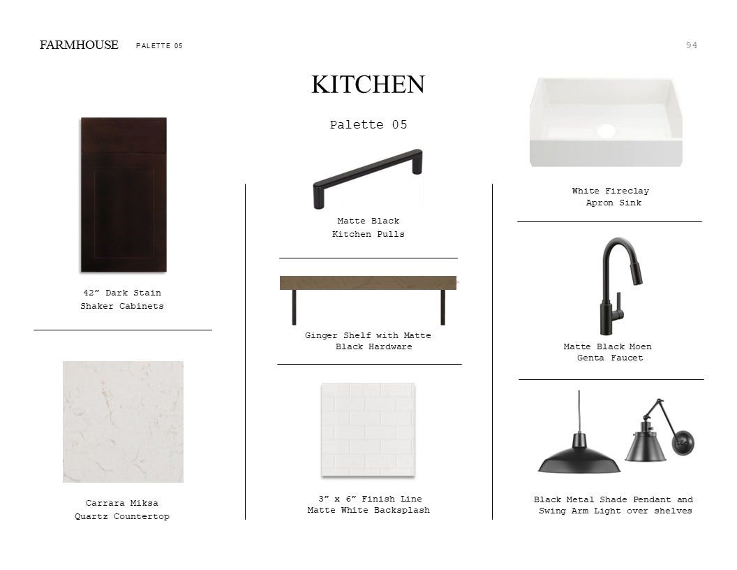 655 Daniels Lake Lane, Dayton, TX 77535 Farmhouse Look Palette 5: Kitchen Selection Sheet (*Artist rendering used for illustration purposes only.)