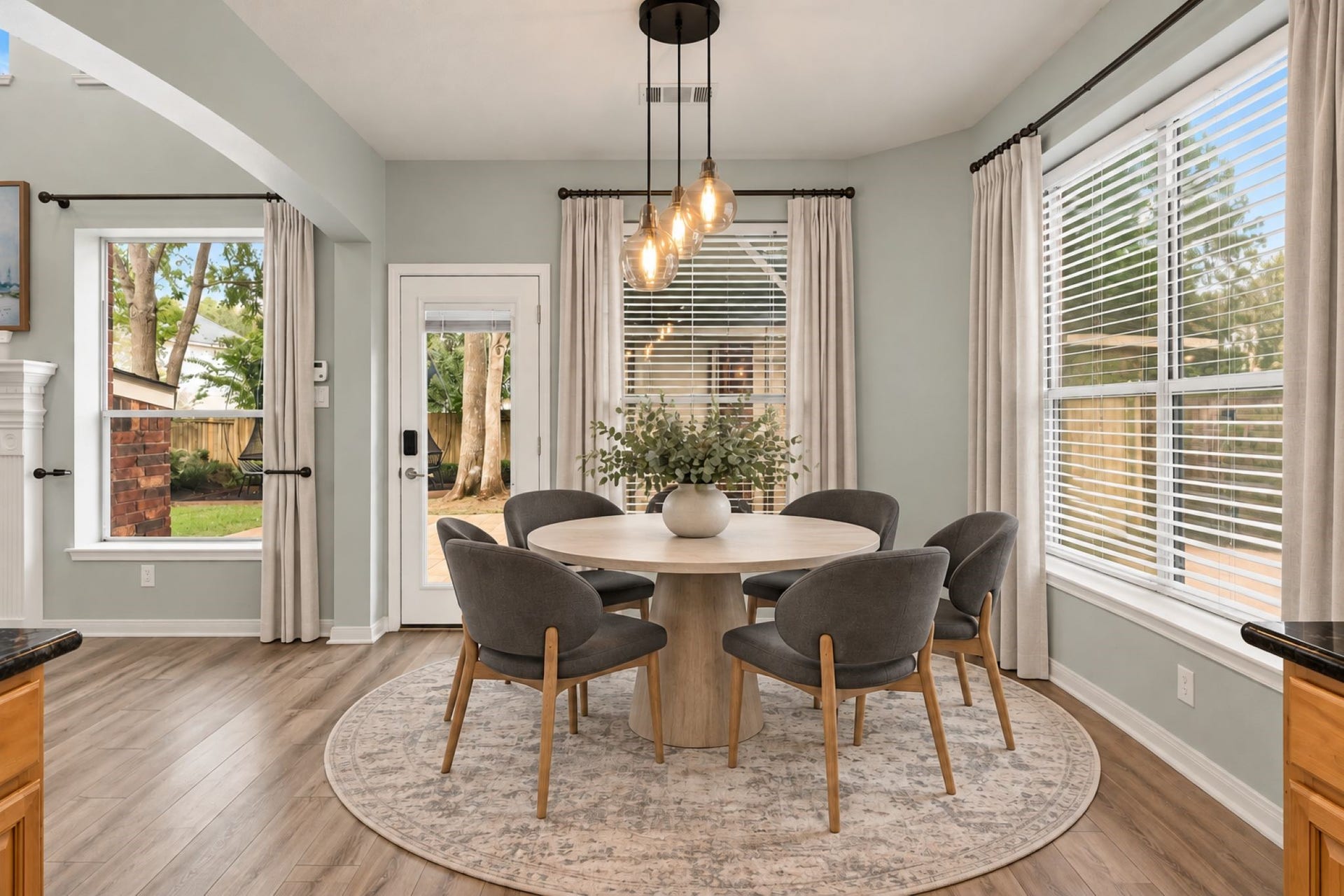 Virtually staged breakfast area.