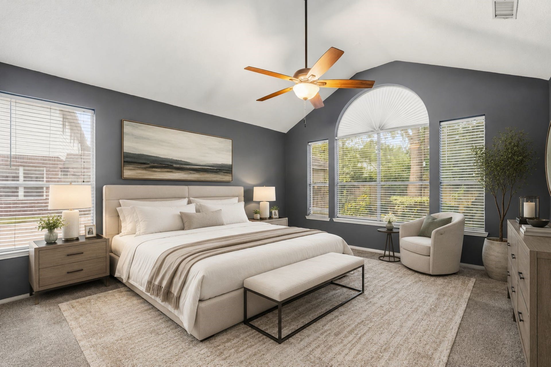 Virtually staged primary bedroom