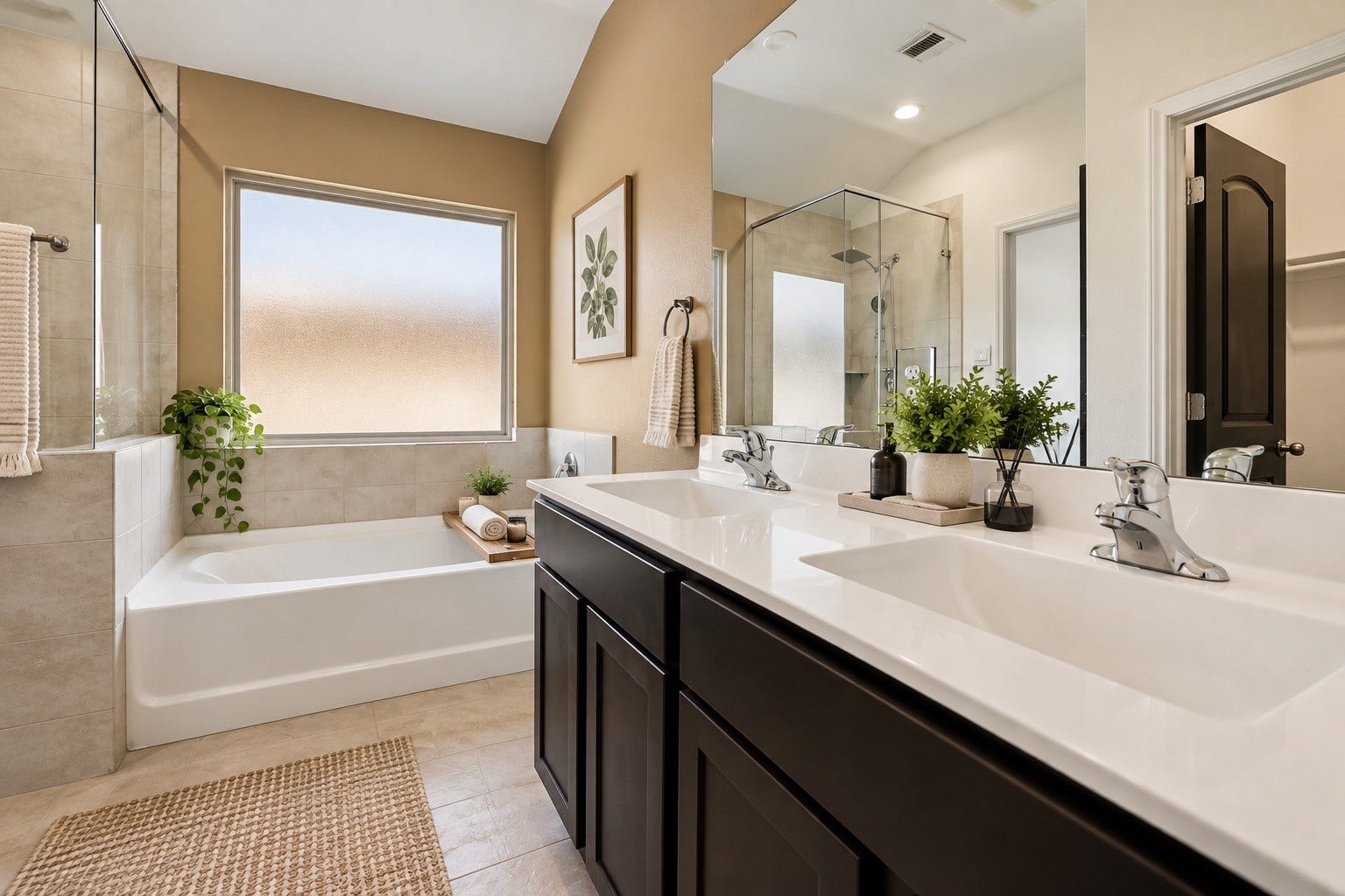 18418 Tenaha Mill Drive, New Caney, TX 77357 The primary bathroom en-suite. Enjoy a double sink, a separate tub and soaking tub plus a walk-in closet.