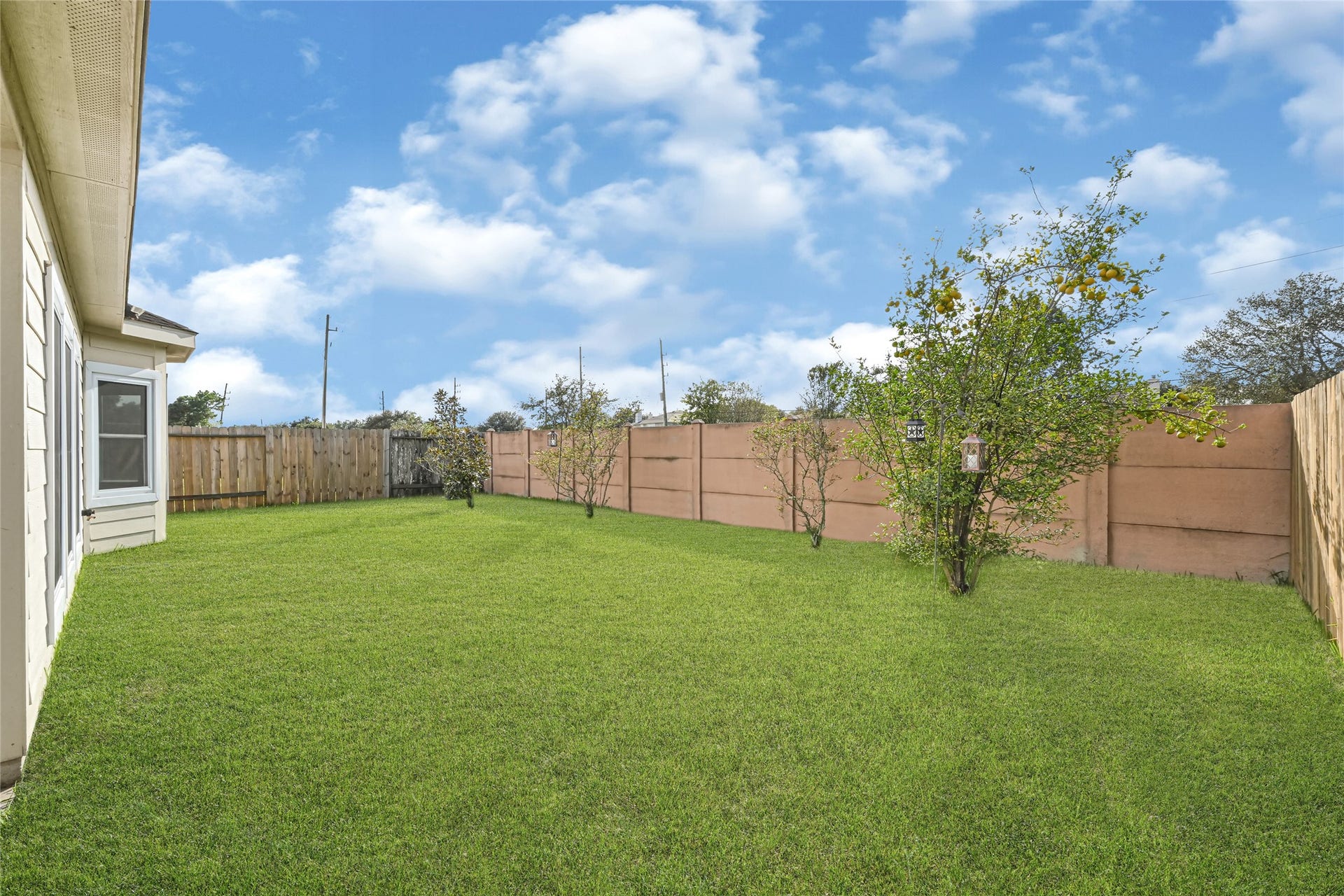 4923 Trailing Clover Court, Houston, TX 77084 Backyeard with a brickwall along the backside (Greenhouse St)